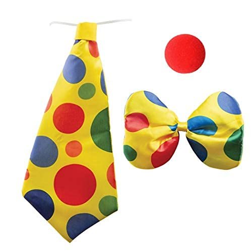 PREXTEX Clown Costume Set - Includes Props, Clown Wig, Nose, Shoes, Bow, Tie - for Halloween, Carnival Theme, Joker, Circus Costume, Fancy Outfit, Cosplay, Birthday, Dress-Up Party