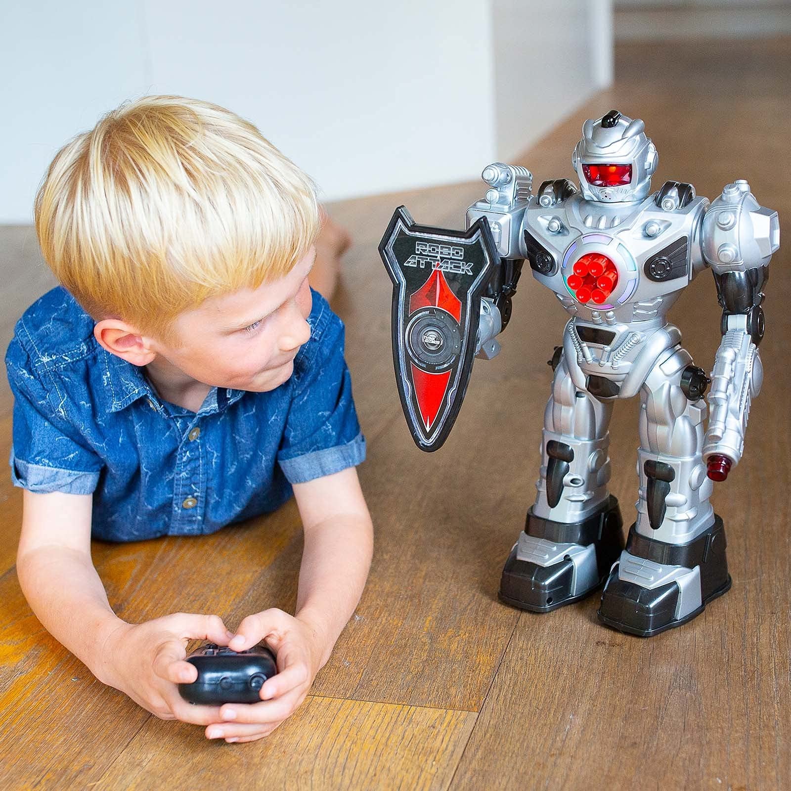 Think Gizmos Large Remote Control Robot for Kids - Superb Fun Toy RC Robot - Remote Control Toy Shoots Missiles, Walks, Talks & Dances (10 Functions) (Silver)