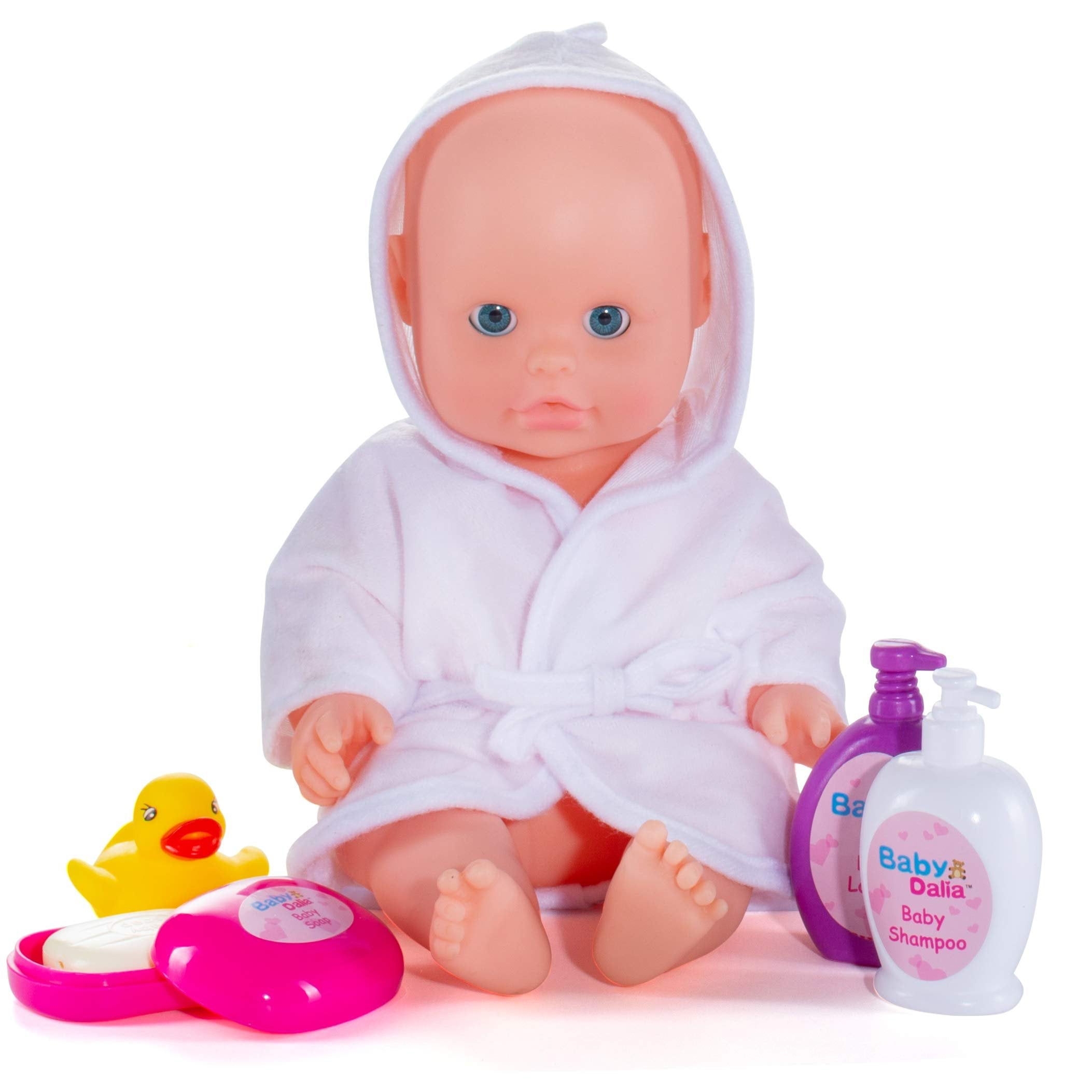 PREXTEX 8 Piece Baby Doll Bathtub Set with Doll, Crib-Shaped Bathtub, Robe and Bath Toys Accessories - Baby Dalia Dolls Bathing Gift Toy Alive-Like Set for Boys and Girls