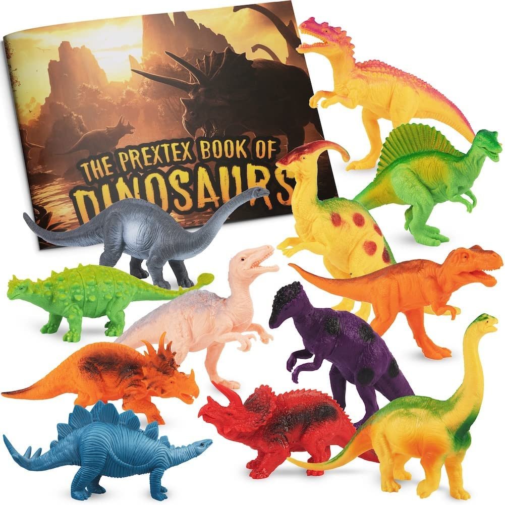 PREXTEX Dinosaur Figures for Kids 3-5+ (12 Plastic Dinosaurs Figurines with Educational Dinosaur Book) Dinosaur Toys Set for Toddlers Learning & Development (Boys & Girls)