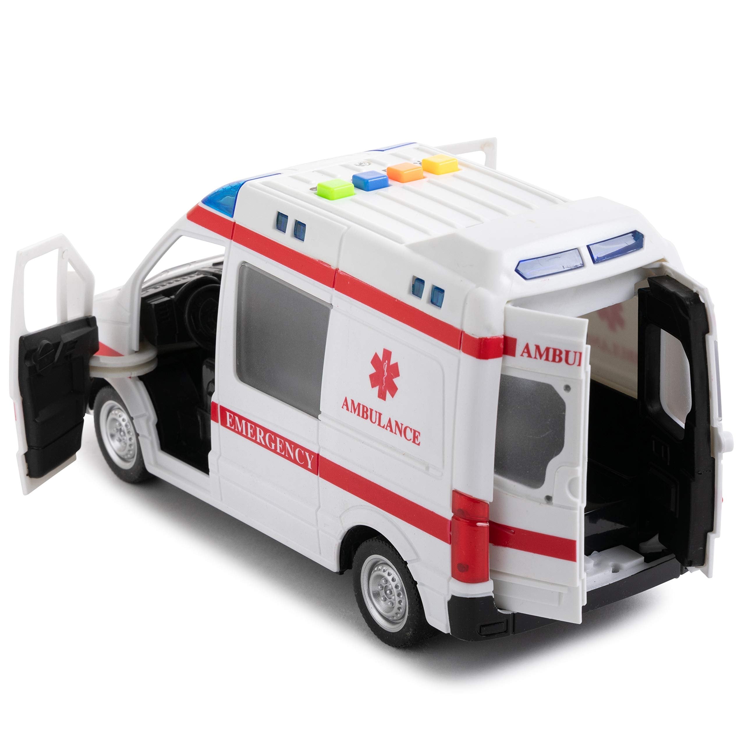 Toy To Enjoy Ambulance Toy Car with Light & Siren Sound Effects - Friction Powered Wheels & LED Lights - Heavy Duty Plastic Rescue Vehicle Toy for Kids & Children