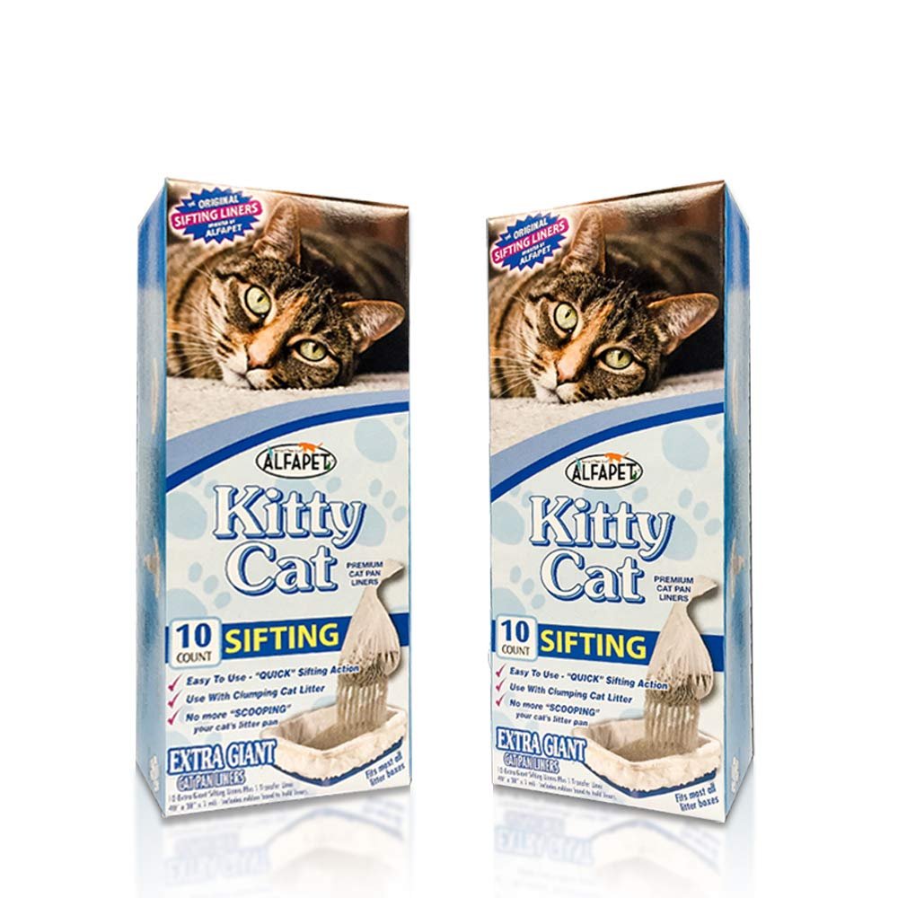 Alfapet Kitty Cat Pan Disposable, Sifting Liners- 20 count + 1 Transfer Liner-For Large, X-Large, Giant, Extra-Giant Size Litter Boxes-Included Rubber Band for Firm, Easy Fit - Pack of 2