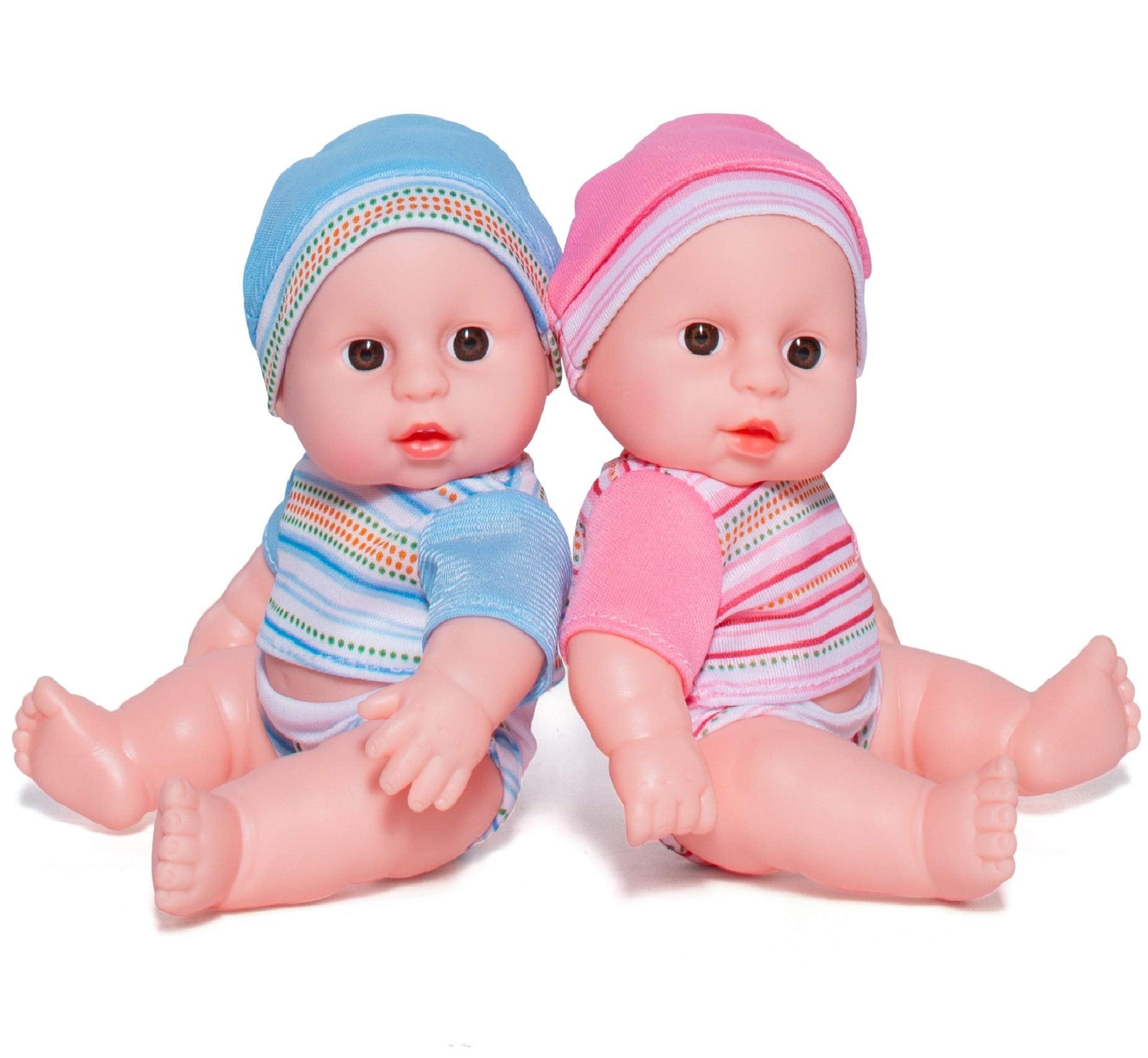 PREXTEX Mini Twin Dolls Set - 7.5 Inch Cute Baby Twins Dolls Boy and Girl Set - Baby Doll Accessories Best Gift Toys for Baby and Toddler Girls