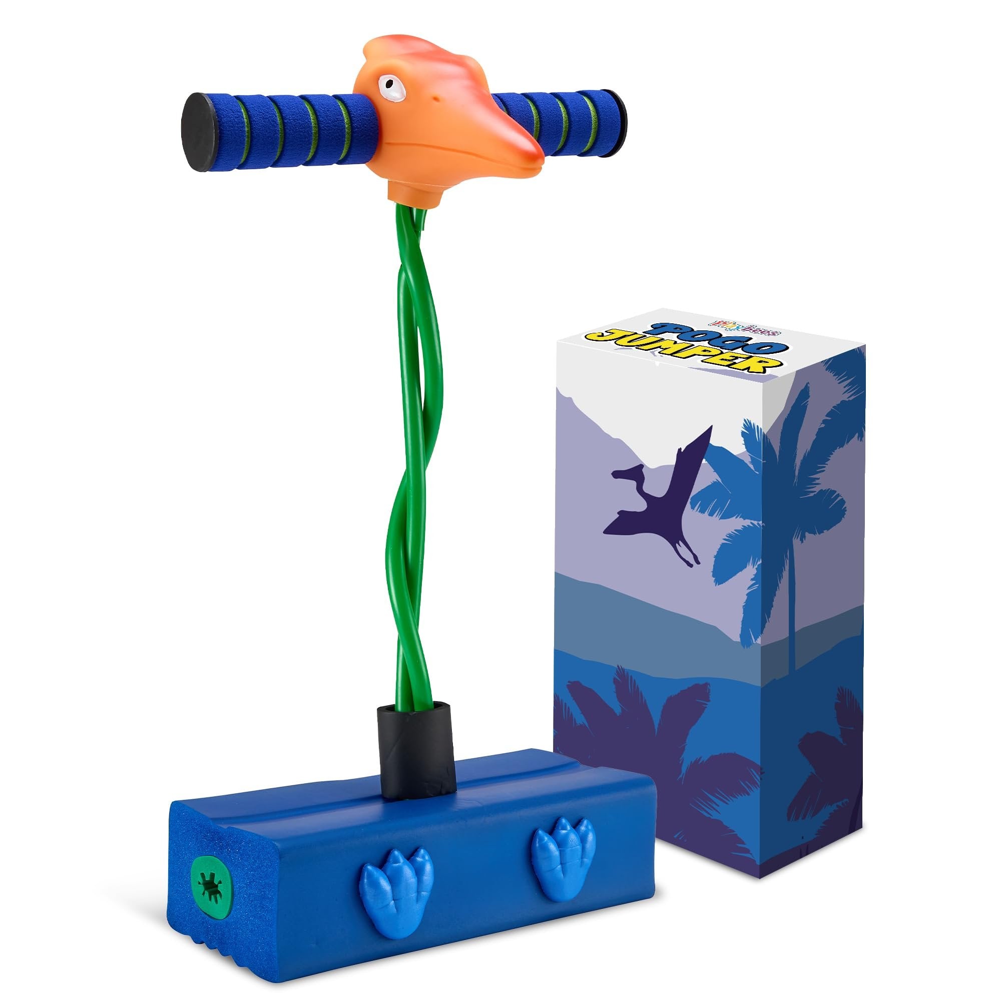 Playbees Terradactyl Foam Pogo Stick - Coolest Toy Jumper for Kids 3, 4, 5, 6, 7 Years Old - Inside & Outside Fun - Dinosaur Themed Bungee - Ideal Kids Fun, Gifts, Christmas, Birthday for Boys & Girls