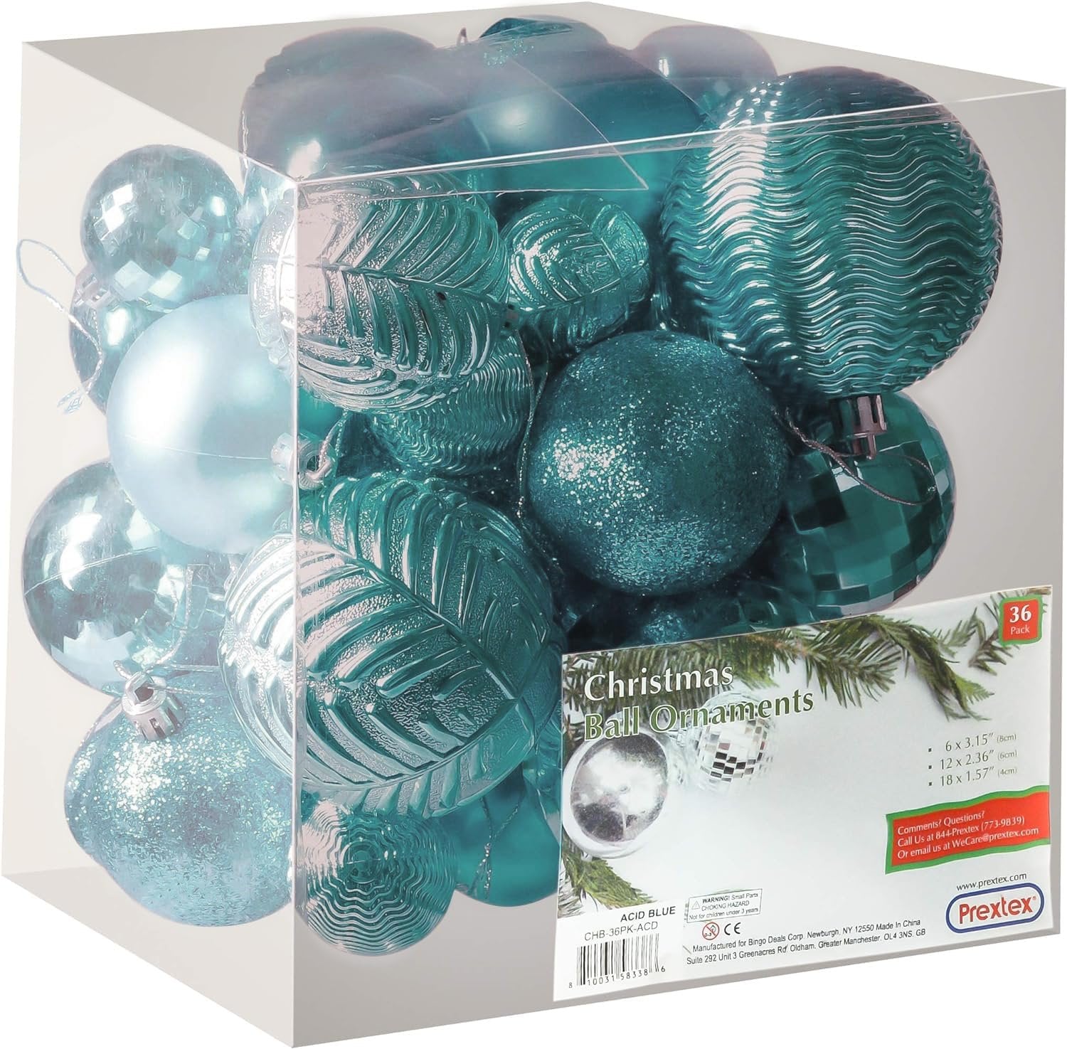 Prextex Olive Green 36-Piece Shatterproof Christmas Ball Ornament The Perfect Glitter Balls, Christmas Tree Baubles Christmas Decorations, Exquisite Xmas Combo of 36 Christmas Balls and Shape Styles