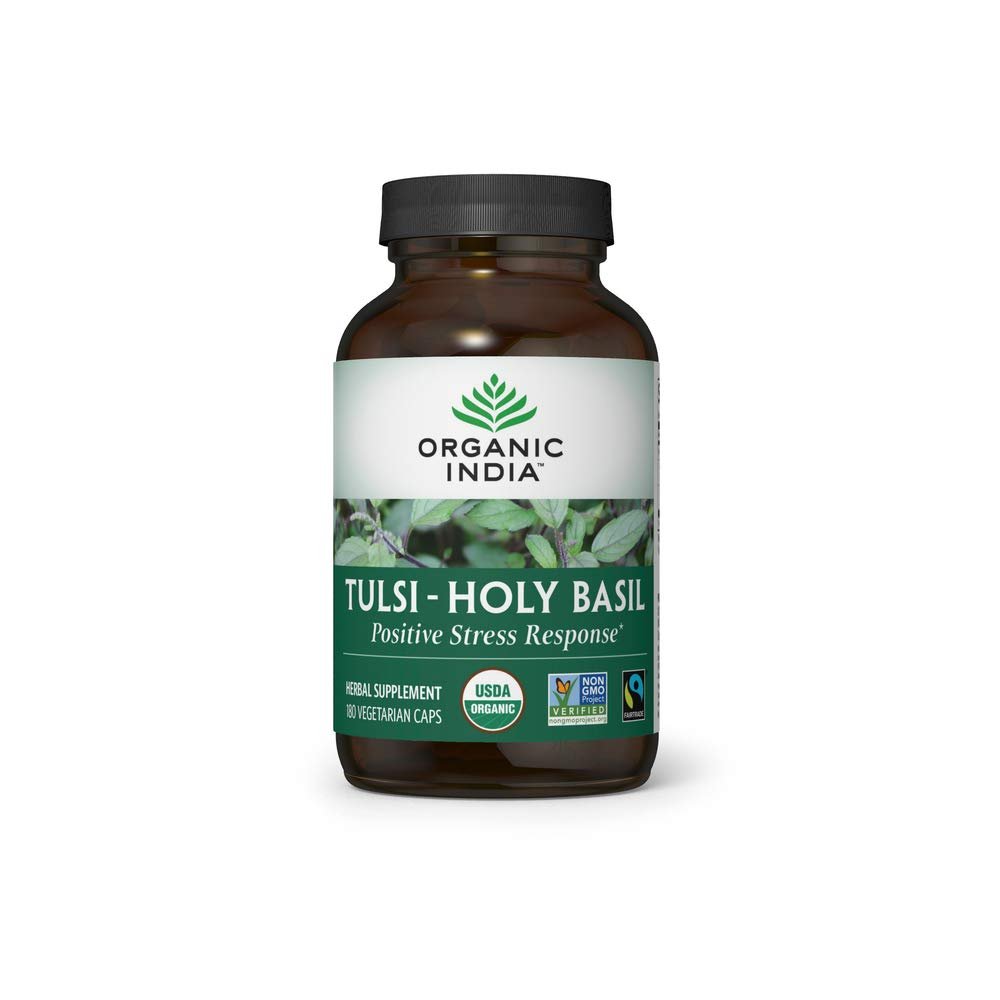 ORGANIC INDIA Tulsi Herbal Supplement - Holy Basil, Immune Support, Adaptogen, Supports Healthy Stress Response, Vegan, Gluten-Free, Kosher, USDA Certified Organic, Non-GMO - 180 Capsules