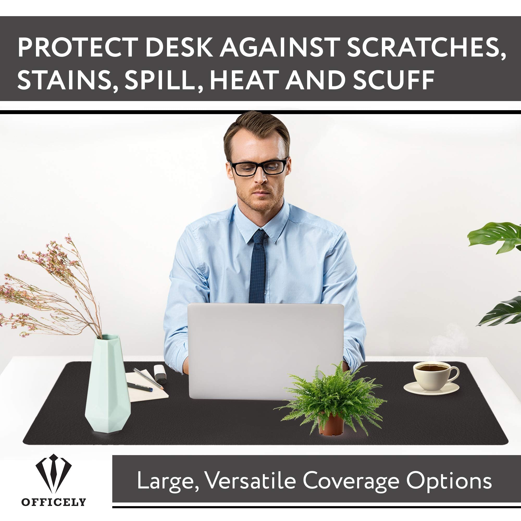 Large Leather Desk Mats for Keyboard and Mouse Pad, Anti-Skid Backing with Heat Resistant and Waterproof Surface, Responsive Desktop for Gaming, Writing, or Home Office Work (Black, 24X48)