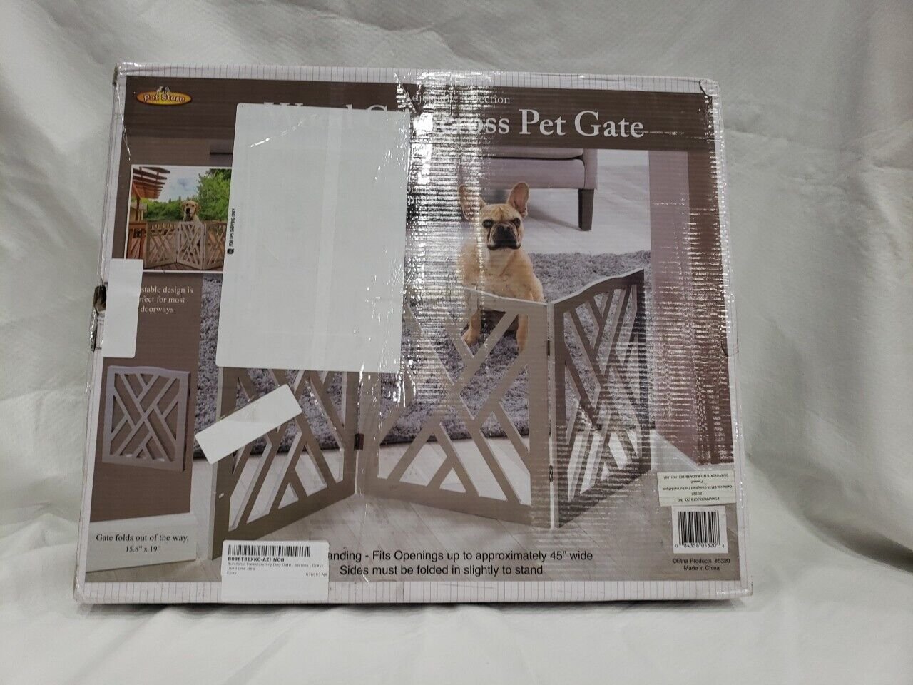 Crisscross Gray Wood Freestanding Pet Gate - Adjustable and Foldable for...