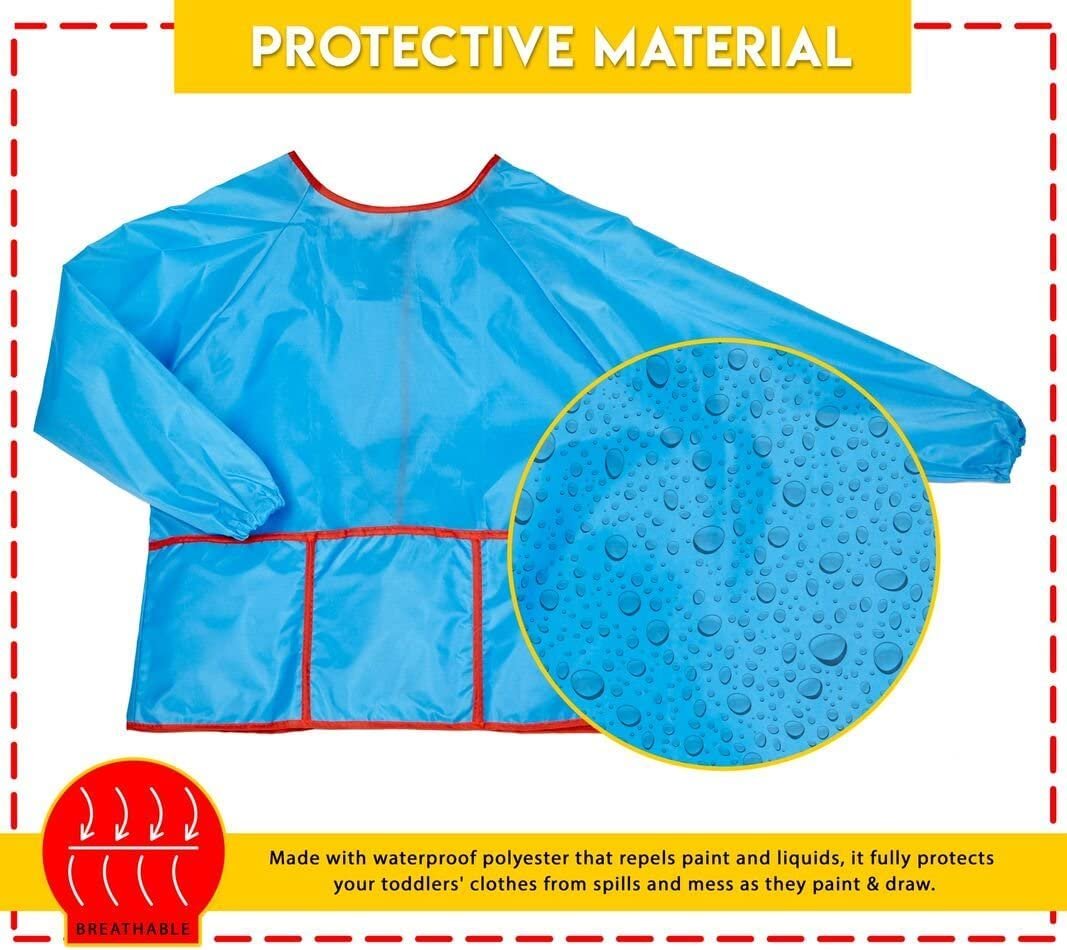 2-PACK Kids Art Smock Waterproof and Paint Repellent Long Sleeve Painting Aprons with Tight Cuffs with 3 Pockets