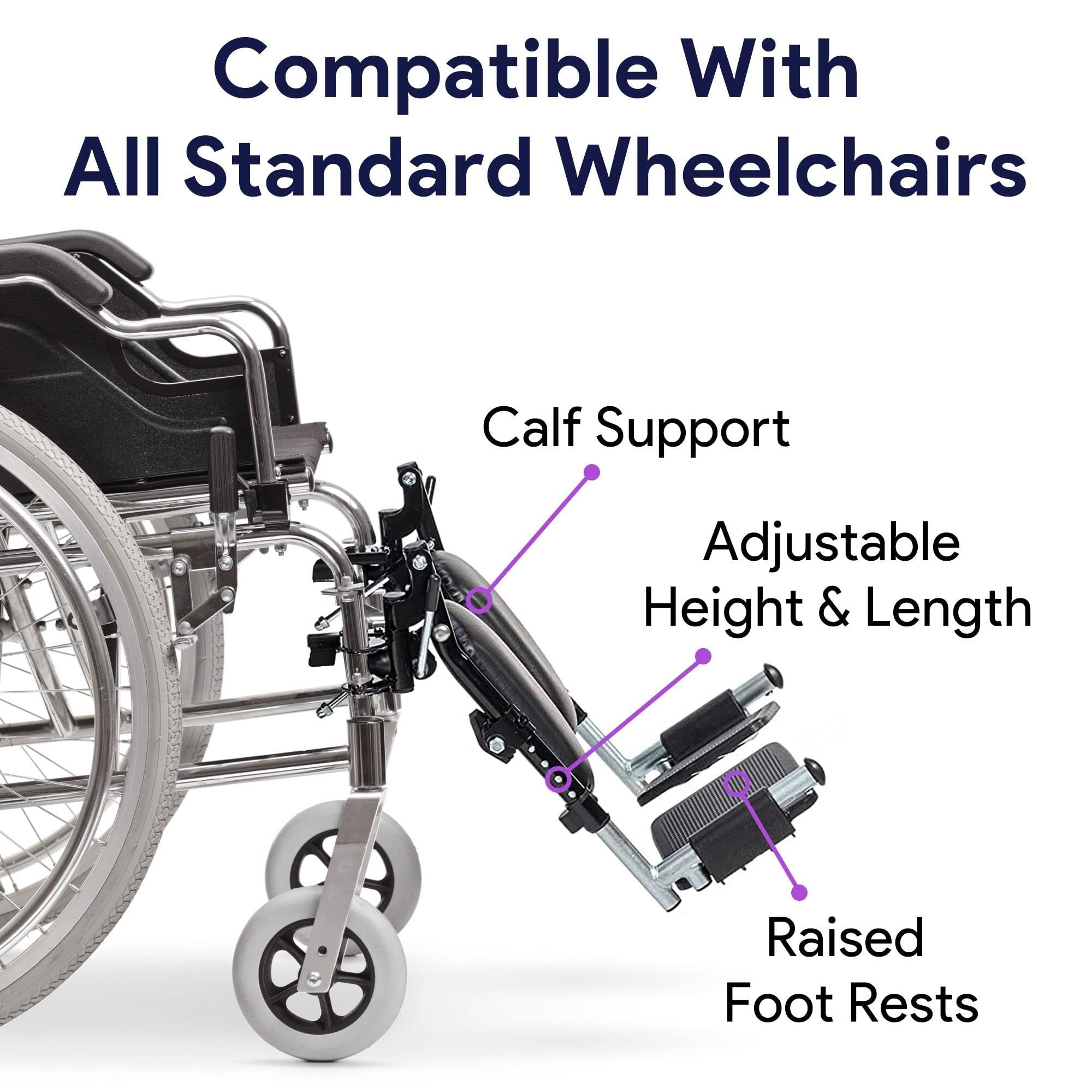 Elevating Wheelchair Leg Rest - Elevated Foot Rest with Wheelchair Calf Support - Leg Pressure Distribution - Supreme Comfort Up to 180 Degrees