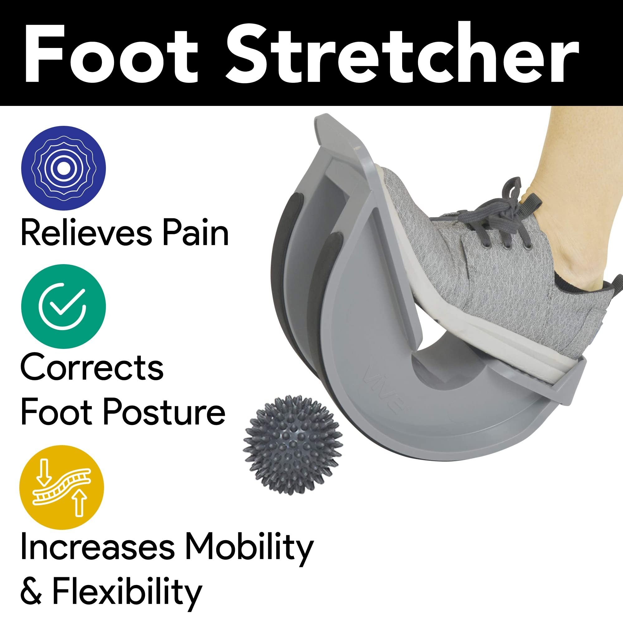 ProHeal Foot Rocker Calf Stretcher with Spiked Ball Massager - for Plantar Fasciitis, Achilles Tendonitis - Calf, Foot, Heel, and Ankle Stretcher - Lower Leg Pain Relief - Gray with Green Ball