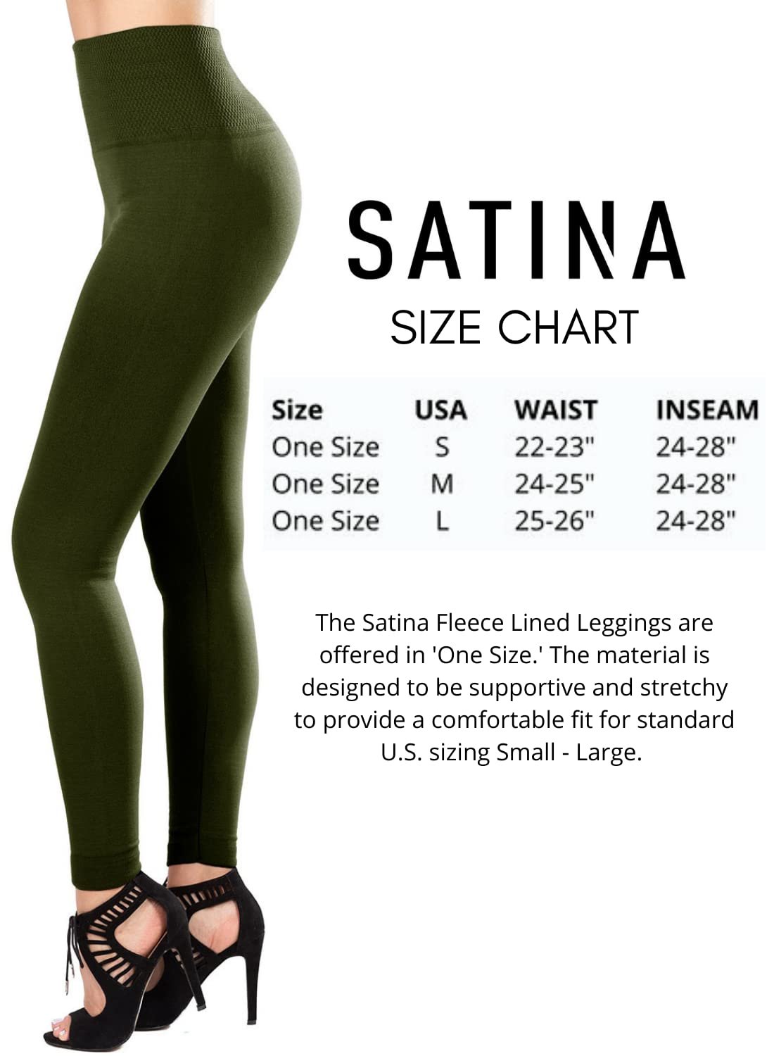 SATINA High Waisted Leggings for Women | Tummy Control & Compression Waistband (One Size (High Waist), Olive)
