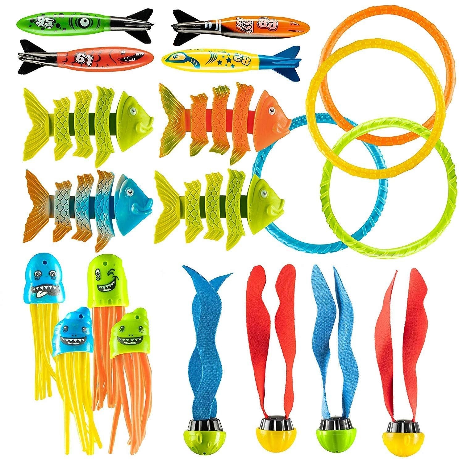 PREXTEX Pool Diving Toys, 24pcs - Kids Swimming Pool Toys, Toddler/Kids Pool Toys, Swim Toys, Pool Dive Toys - Pool Games for Kids - Dive Toys for Pool for Kids, Toddlers, Adults, Family, All Ages