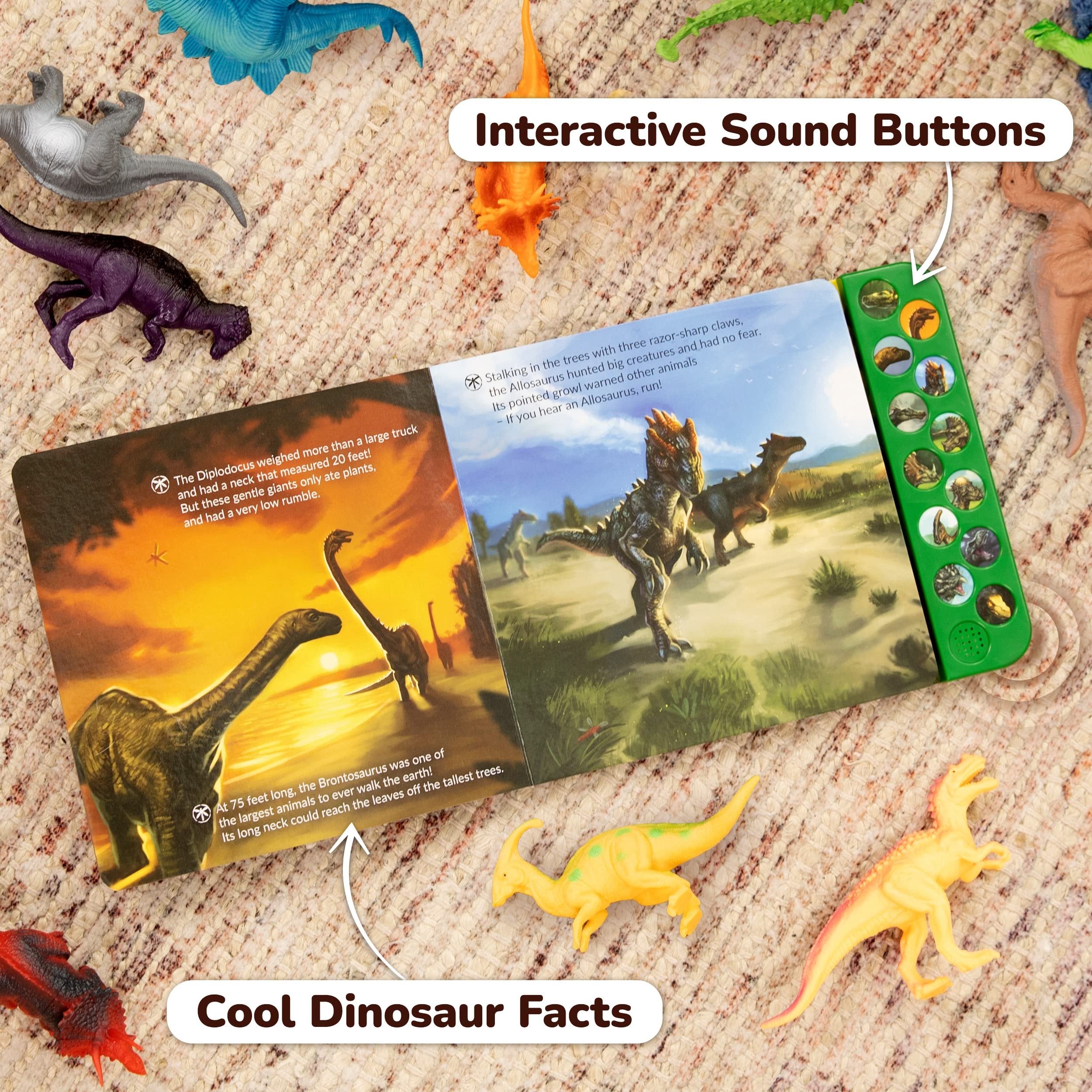 Li'l-Gen Dinosaur Toys for Boys & Girls, Kids 3+ - 12 Realistic Looking 7” Dinosaur Toy Figures with Interactive Sound Book, Activity Play Mat, Tree Figures, and Rocks - Educational Children Play Set