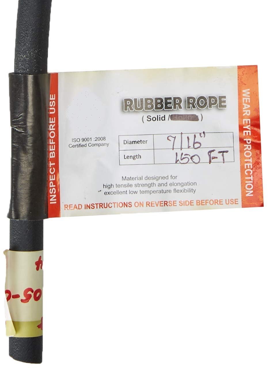 7/16 Inch x 150 Feet Natural Rubber Rope - Solid Core Rubber Bungee Cord for Industrial and Home Use