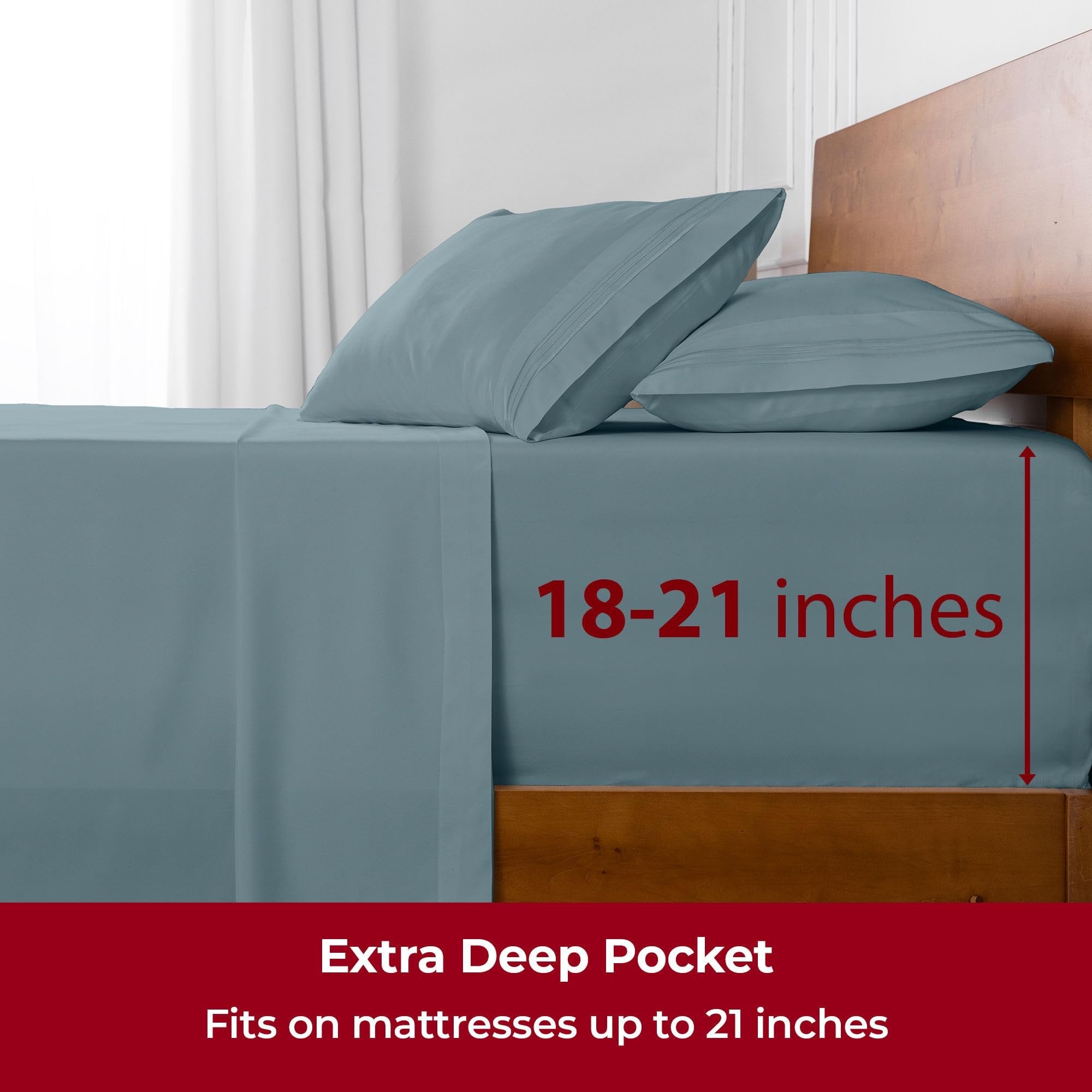 Mellanni Extra Deep Pocket King Size Sheets - 4 Piece Iconic Collection Bedding Sheets & Pillowcases - Hotel Luxury, Ultra Soft, Cooling Bed Sheets - Extra Deep Pocket up to 21 inch (King, Spa Blue)