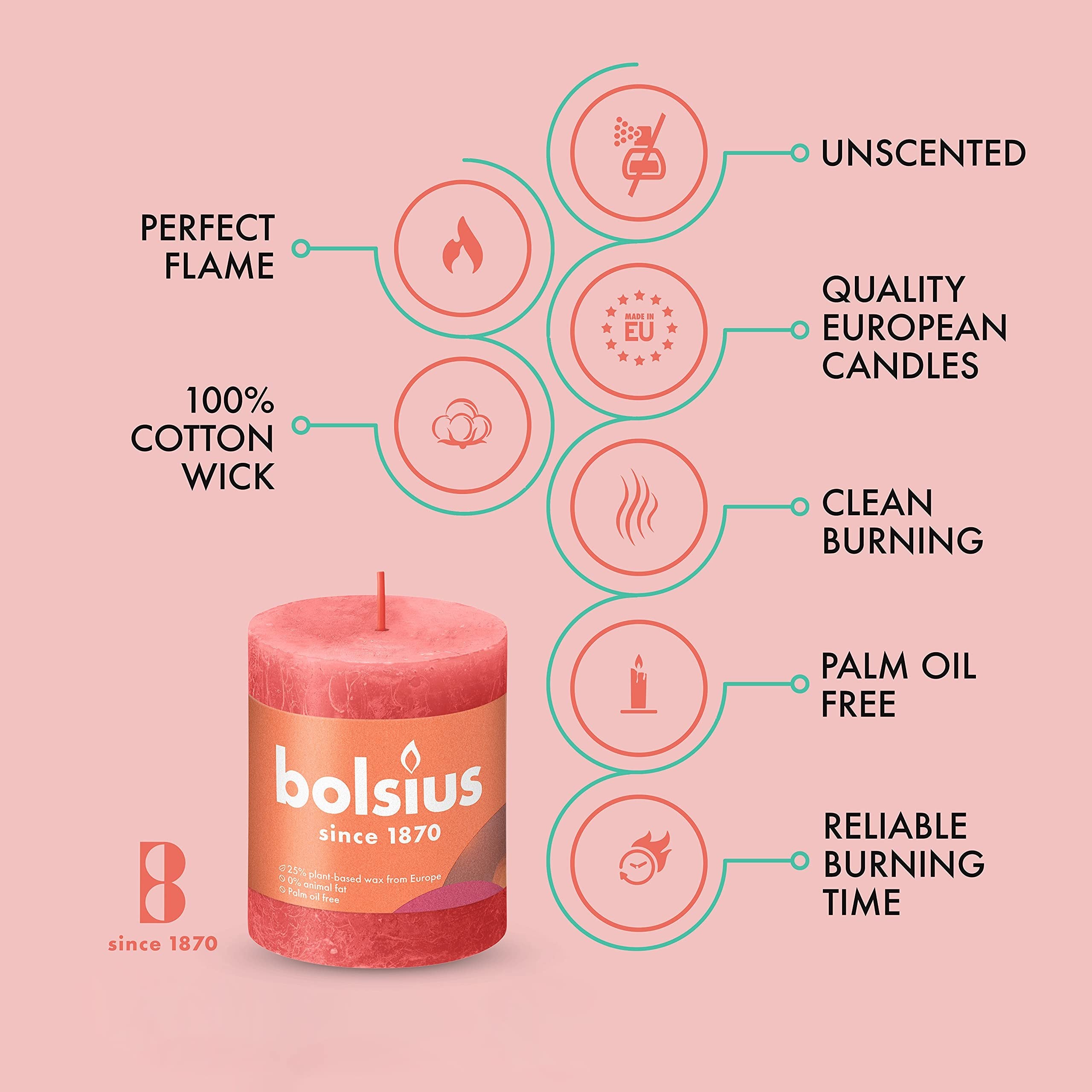 BOLSIUS Pillar Candles - Premium European Quality - Natural Eco-Friendly Plant-Based Wax - Unscented Dripless Smokeless