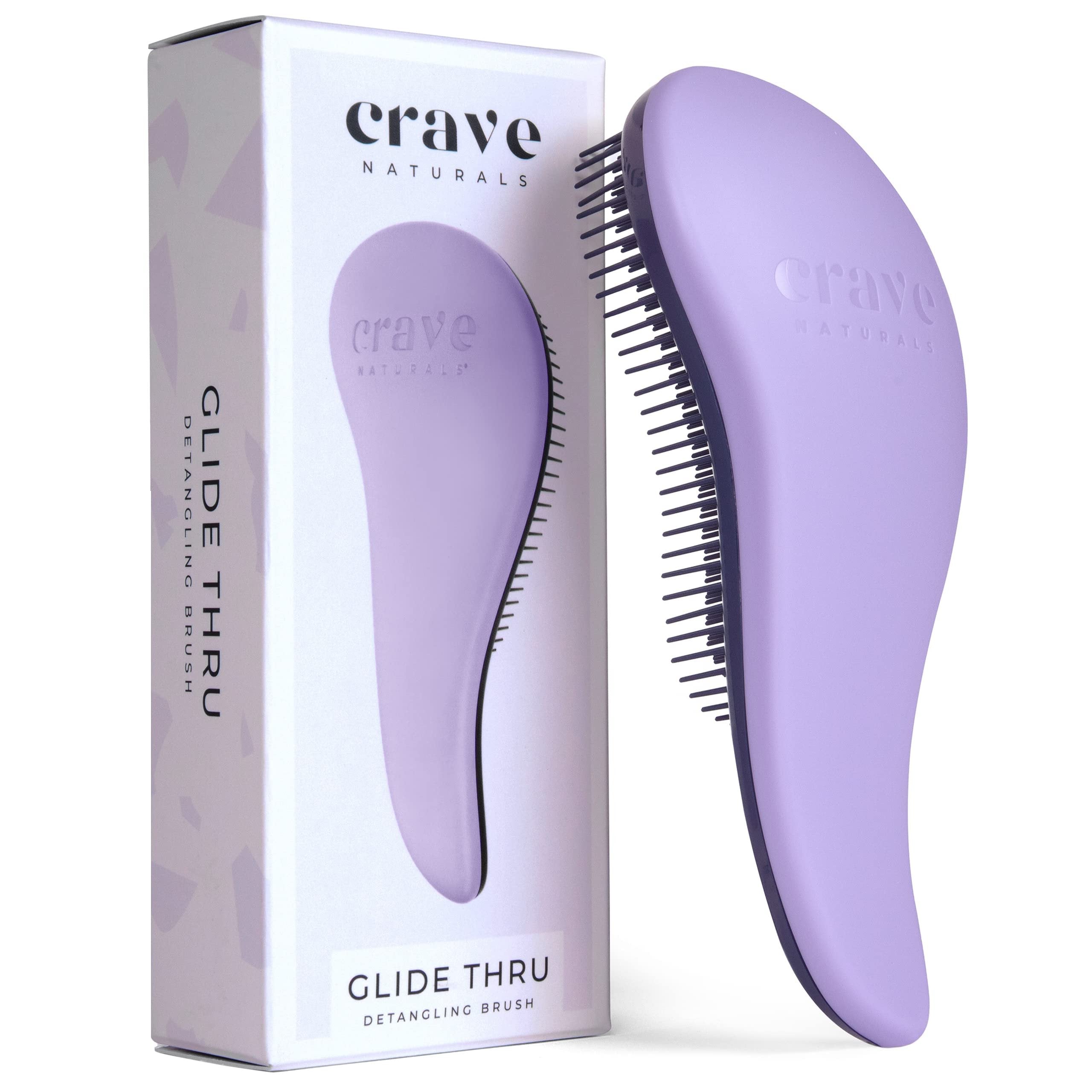 Crave Naturals Glide Thru Detangling Brush for Adults & Kids Hair - Detangler Brush for Natural, Curly, Straight, Wet or Dry Hair - Hairbrush for Men & Women, Little Girl Hair Accessories, 1pk, Purple