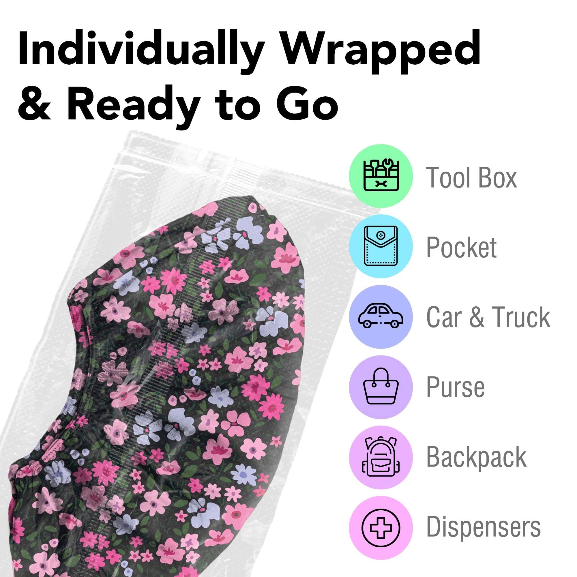 Shoe Covers Disposable 50 Count - 25 Individually Wrapped Pairs - Flower Print Protectors for Booties, Shoes - Shoe Cover for Indoors and Outdoors, Realtor, Repair Work