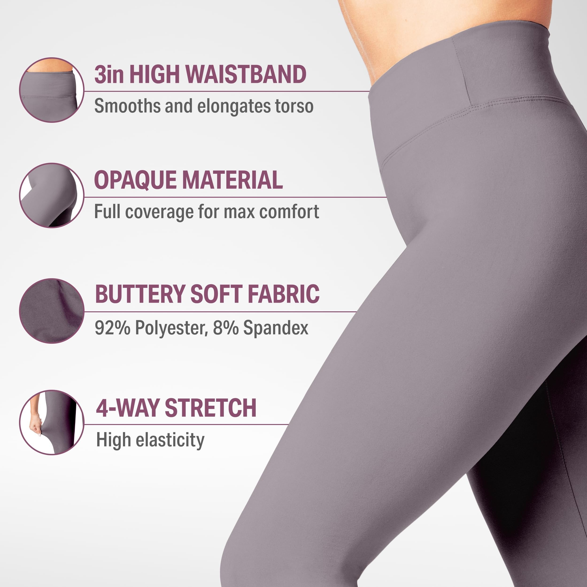 SATINA High Waisted Leggings for Women - Leggings for Regular & Plus Size Women - Lilac Gray Leggings Women - Leggings for Women |3 Inch Waistband (Plus Size, Lilac Gray)