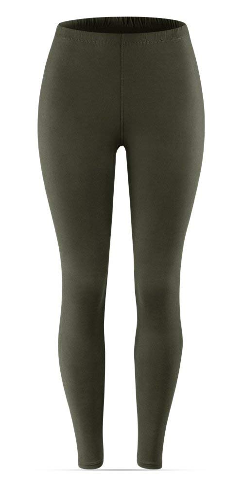 SATINA High Waisted Leggings for Women | Full Length | 1 Inch Waistband (Olive, One Size)