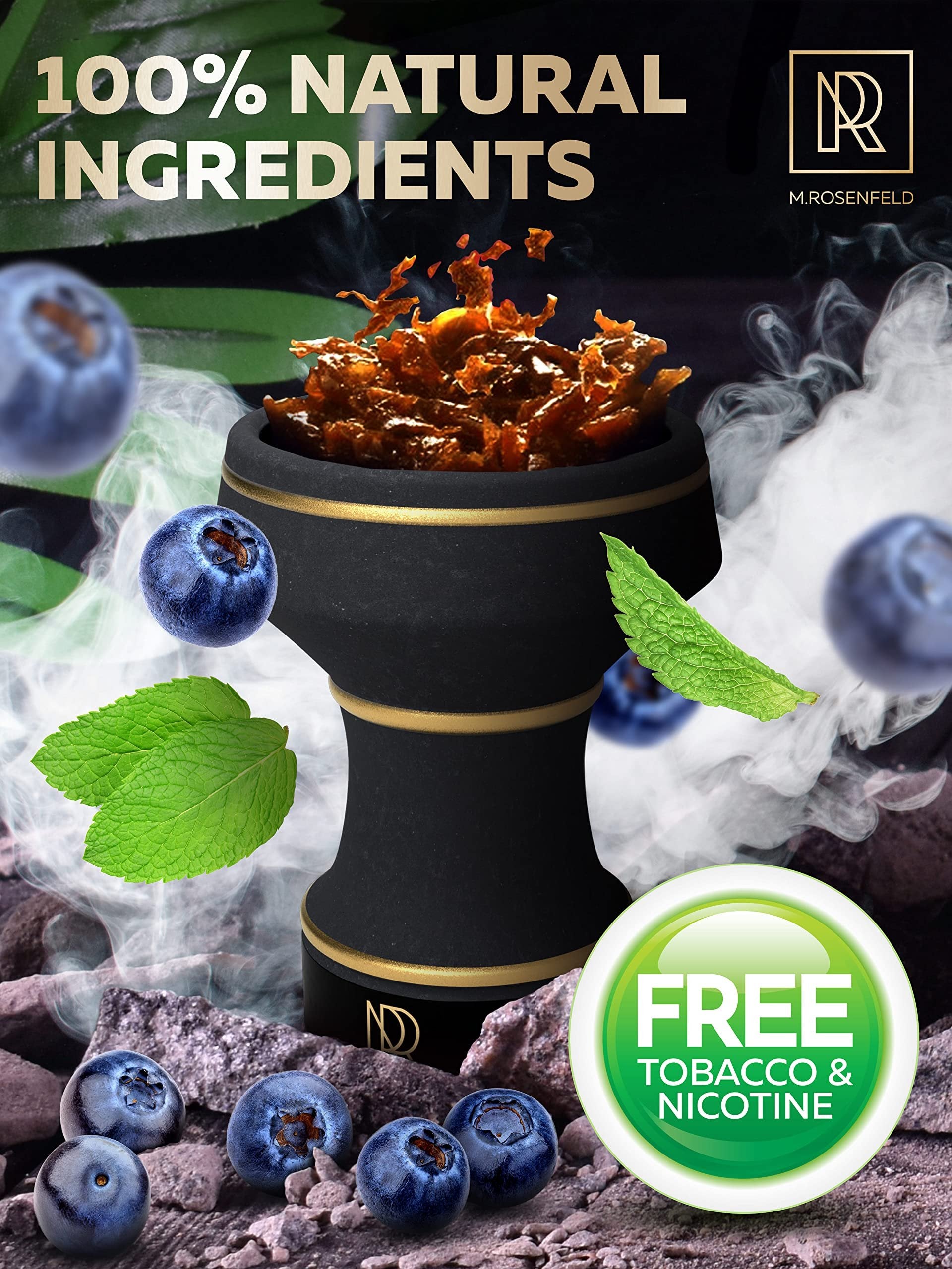 Hookah Flavor Blueberry Mint Herbal Blue Mist - 100 Gram - 3.5 ounce Hookah Shisha Tobacco Free Molasses Hookah Tobacco & Nicotine Free Shisha with Real Organic Shisha Hookah Flavors Blueberry Mint