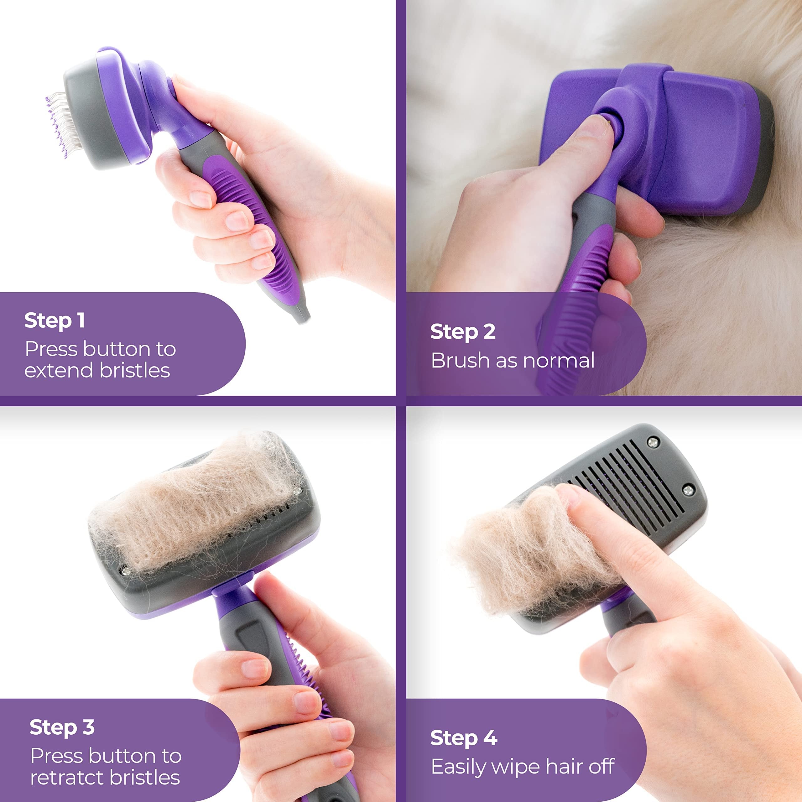 Hertzko Dog & Cat Brush, Dog Brush for Shedding, Cat & Dog Grooming, Self Cleaning Slicker Brush for Pets, Grooming Brushes for Long Short Haired Dogs Cats, Deshedding Brush, Rake, Comb