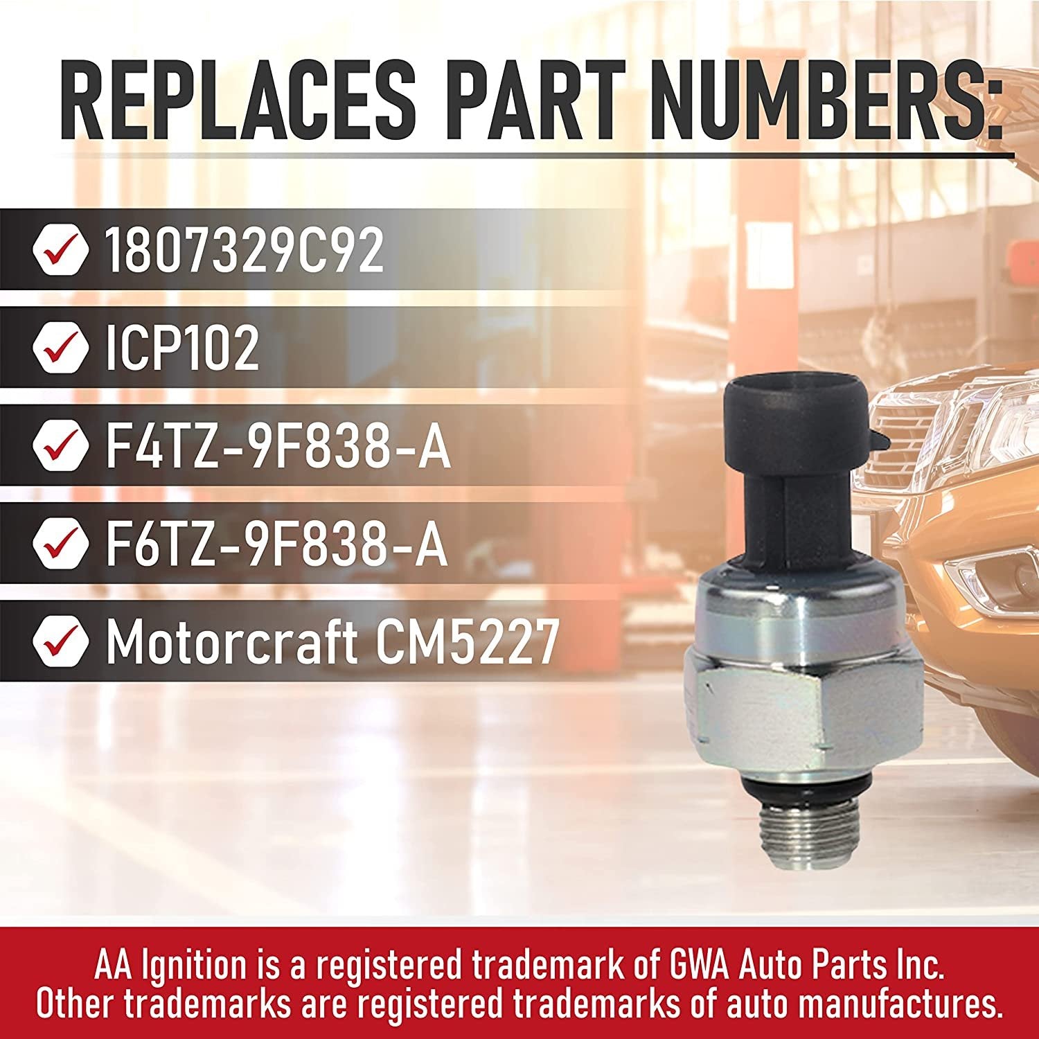 ICP Sensor with Harness Kit, Injection Control Pressure, Compatible with Ford Vehicles - 7.3 Powerstroke E350, F250, F-350 Super Duty - Replaces F6TZ-9F838-A, F4TZ9F838A, 1807329C92, CM5227