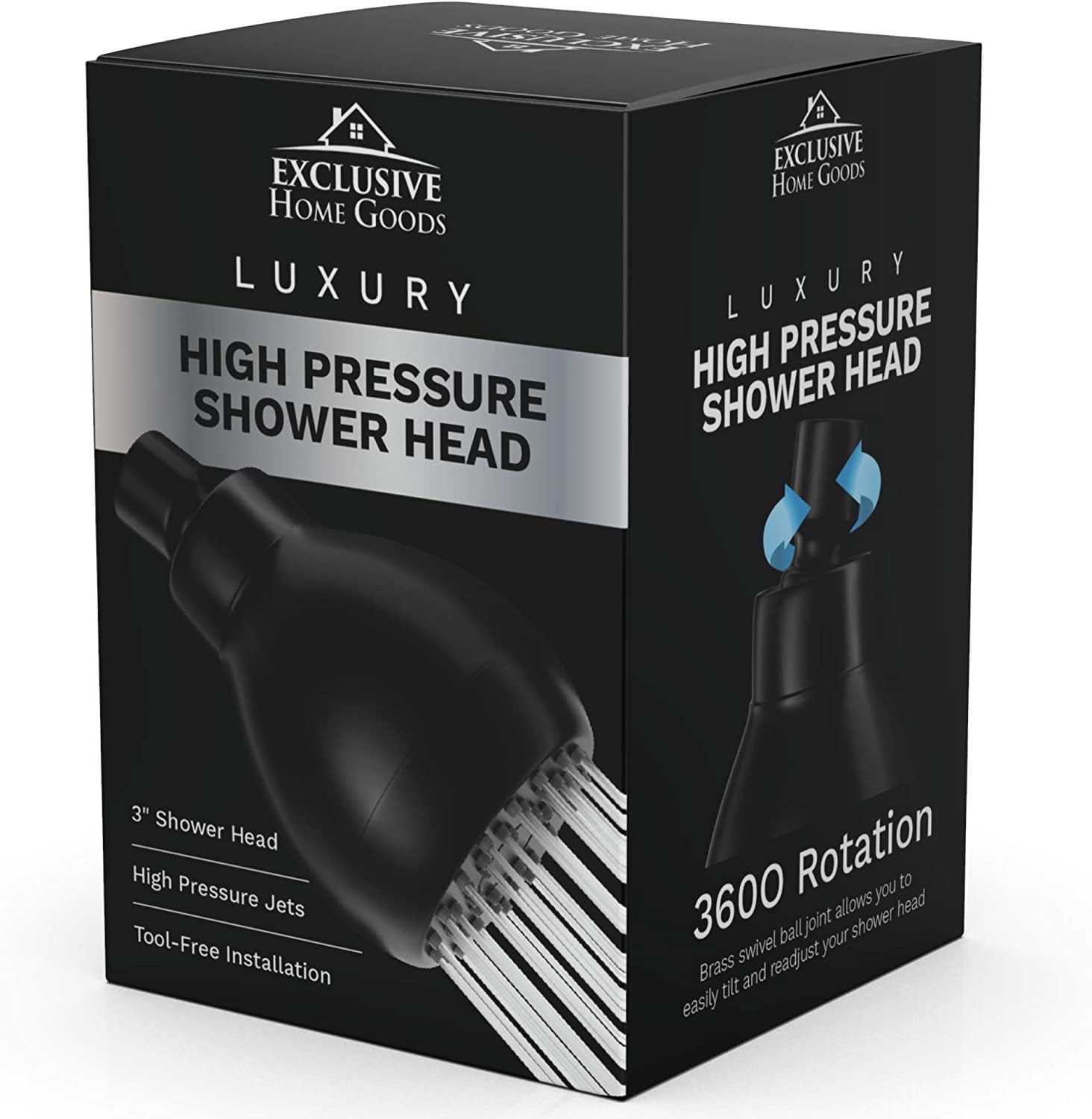 Matte Black High Pressure Shower Head - Strong Spray with Small Silicone Nozzles - 2.5 GPM Size - Universal Fit