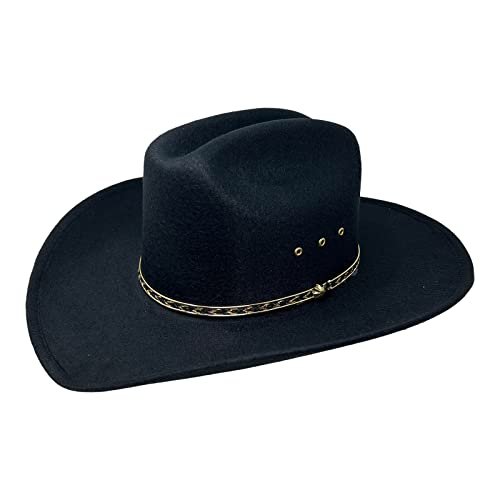 Faux Felt Wide Brim Western Cowboy Hat Elastic Band-Black-S/M