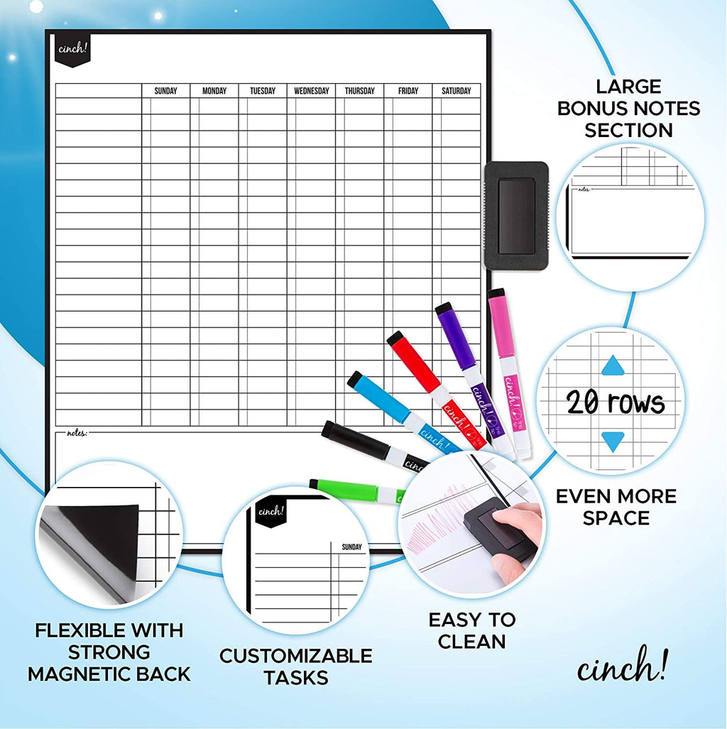 Magnetic Dry Erase Chore Chart for Multiple Kids (17x12") - 6 Whiteboa