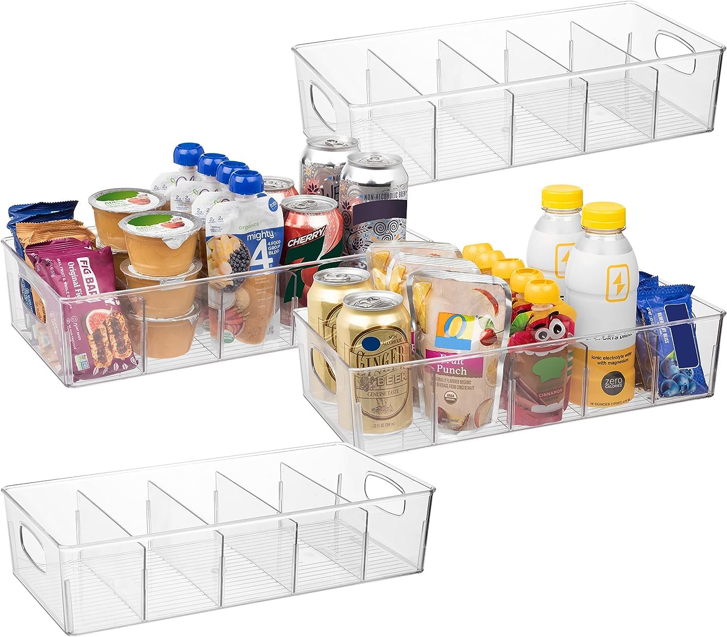 ClearSpace Plastic Pantry Organization and Storage Bins with Removable Dividers – XL Perfect for Kitchen,Refrigerator, Cabinet, 4 Pack