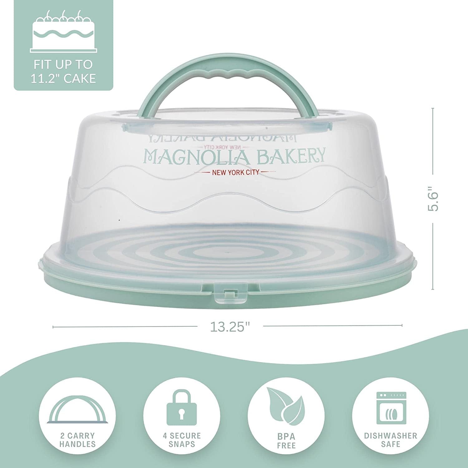 MosJos Round Cake Carrier, BPA-Free Plastic Cake Keeper with Lid, Fits 10” Cakes, Two Secure Side Closures, Dishwasher Safe Cake Transport Container