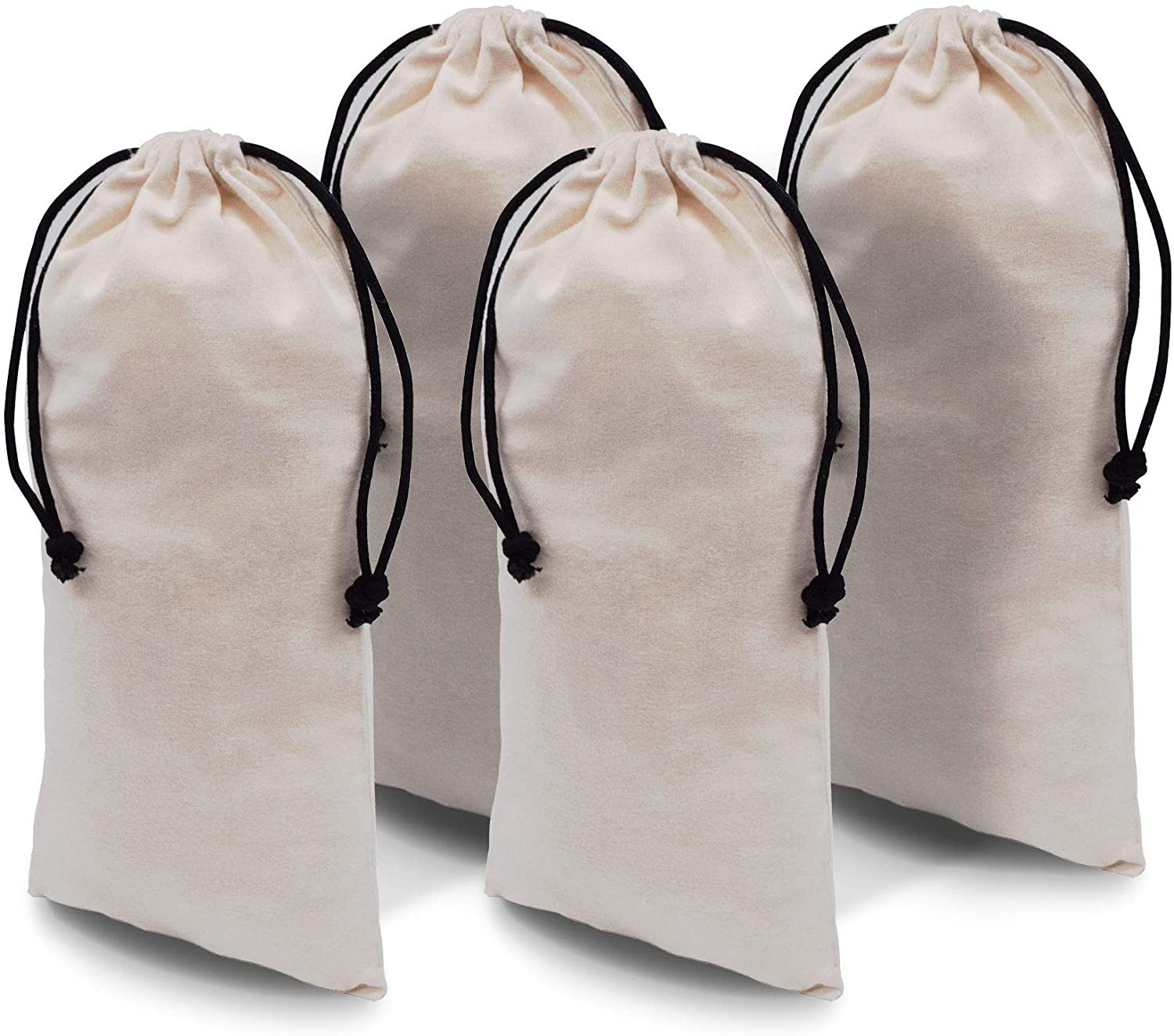 Shoe Dust Bags - 4 Pack Beige Duster Flannel Single Shoe Pouch with Drawstring Closure, Washable Breathable Cotton Fabric Cloth for Travel, Home, Luggage, Handbags, Storage, Accessories - 8x17