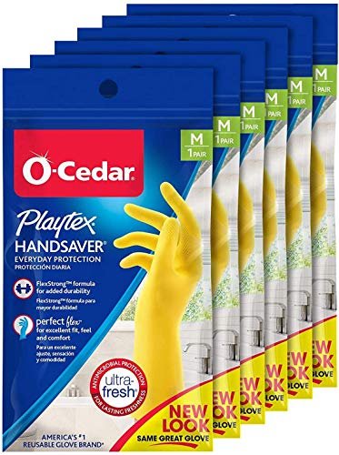 Playtex HandSaver Reuseable Rubber Cleaning Gloves (Medium, 6 Pairs), Everyday Protection Reusable Household Gloves
