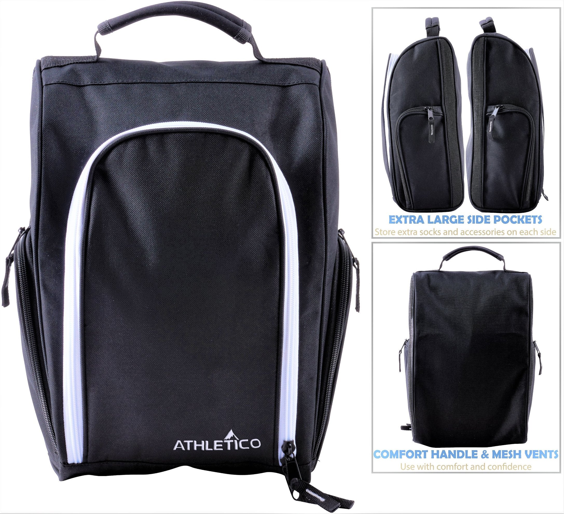 Athletico Golf Shoe Bag - Zippered Shoe Carrier Bags With Ventilation & Outside Pocket for Socks, Tees, etc. (Black/Pink)