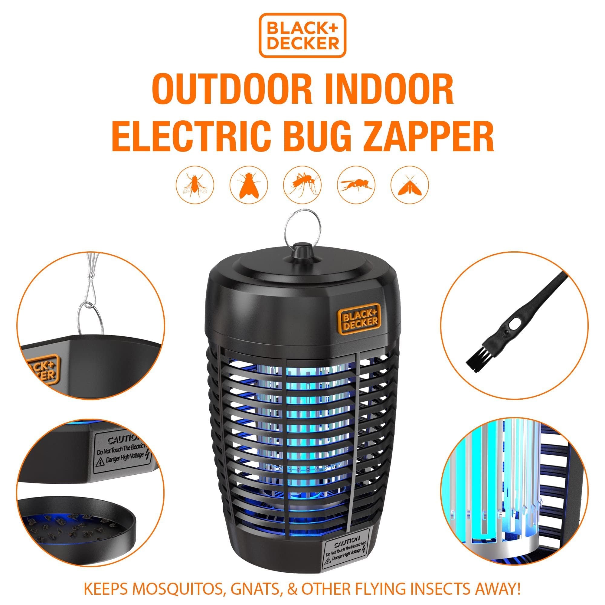 BLACK+DECKER Bug Zapper - 1/3 Acre Coverage - Black - Mosquito Repellent & Fly Traps for Indoors/Outdoors - Gnat & Moth Traps for Home, Deck, Garden, Patio - 1 Count