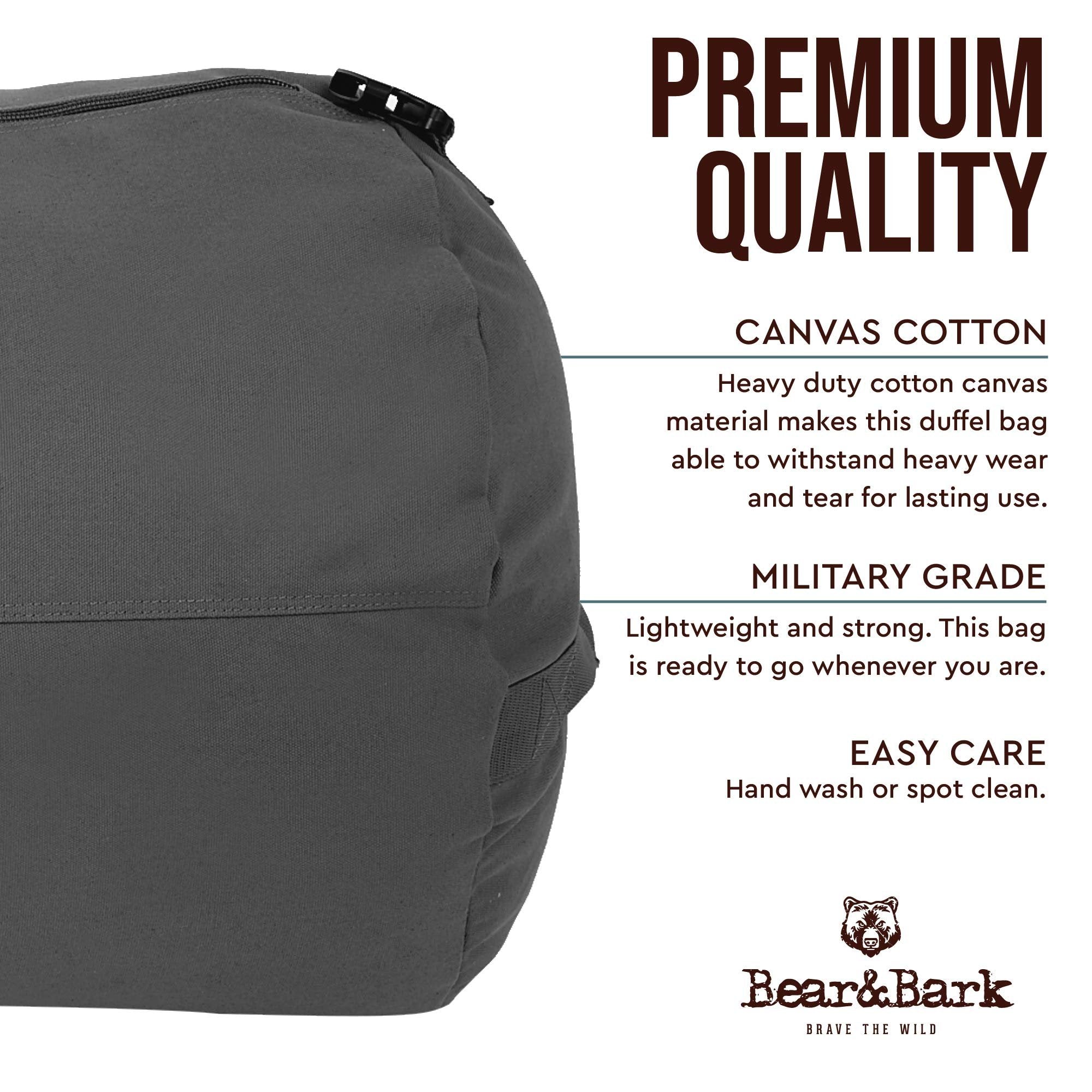 Bear&Bark X-Large Gray Canvas Duffle Bag - 46" X 20" - 236.8L - Military Style for Men and Women - College, Backpacking, Travel