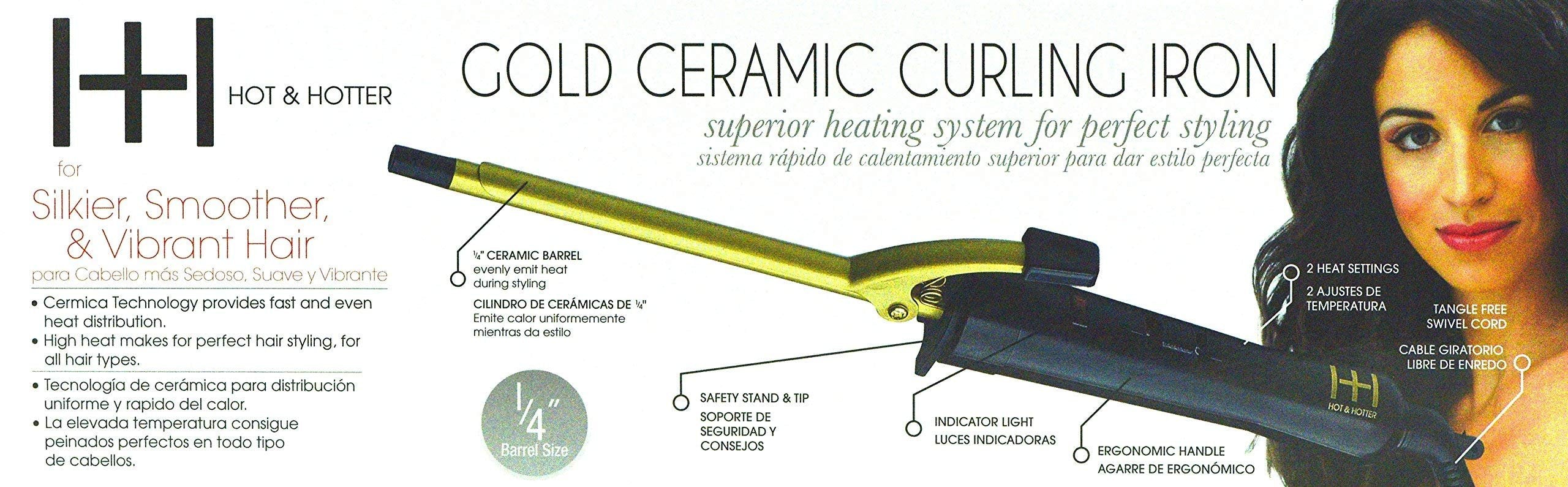 Hot and Hotter Gold Ceramic Curling Iron 1/4'' Barrel Size …