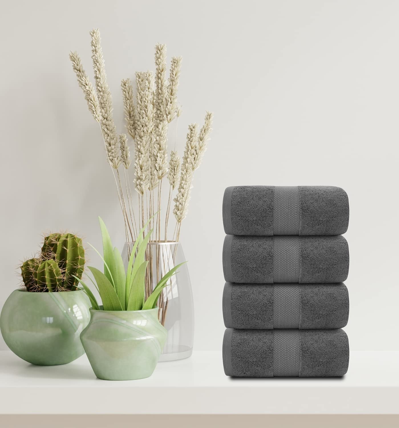 White Classic Luxury Bath Towels - Gray, 27"x54", 700 GSM, Set of 4, 100% Soft Cotton - Absorbent for Hotel Bathroom