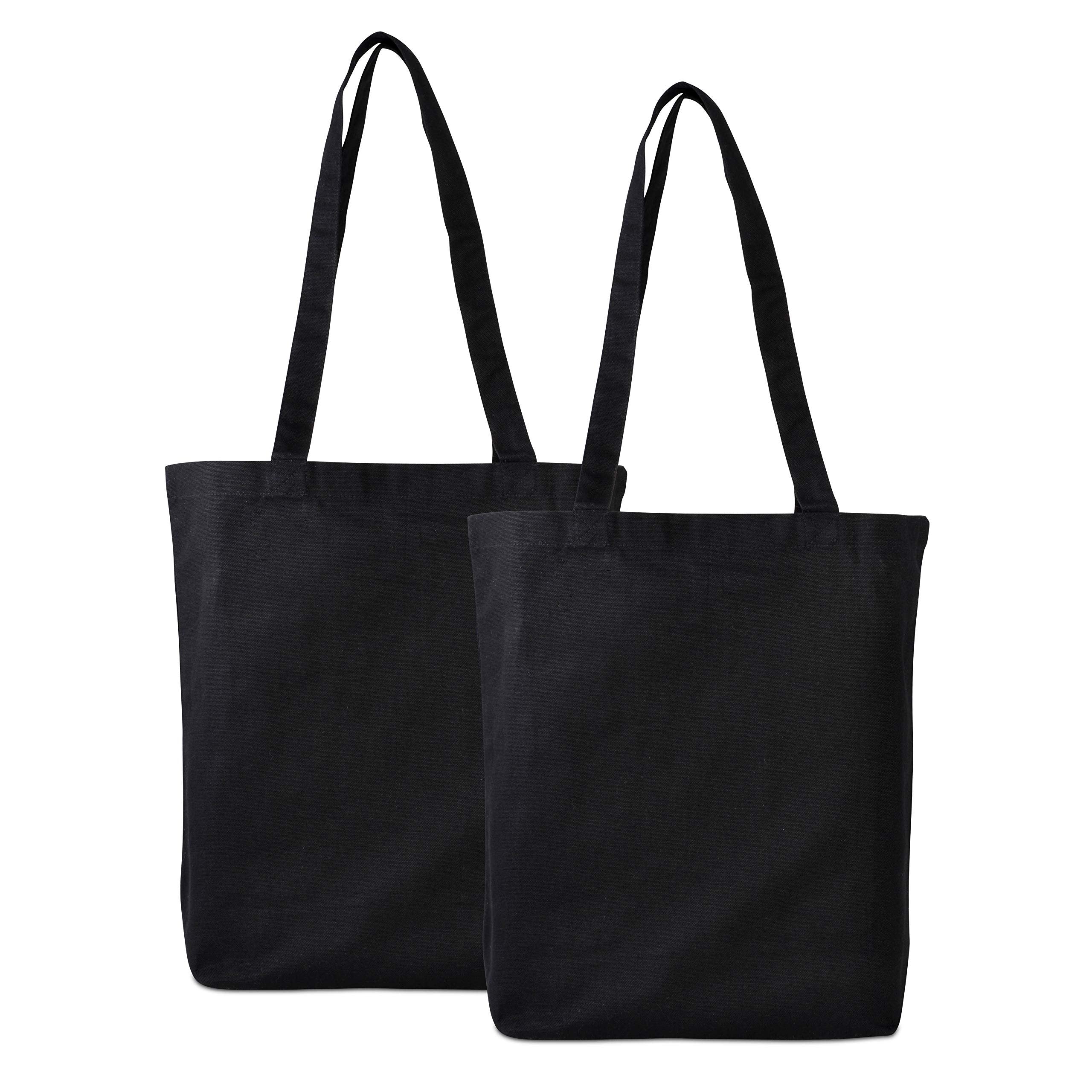 2 Pack Black Canvas Tote Bags 16x16x5 - Shoulder Length Handles, Reusable Muslin Cloth for Crafting, Business, and Gifts