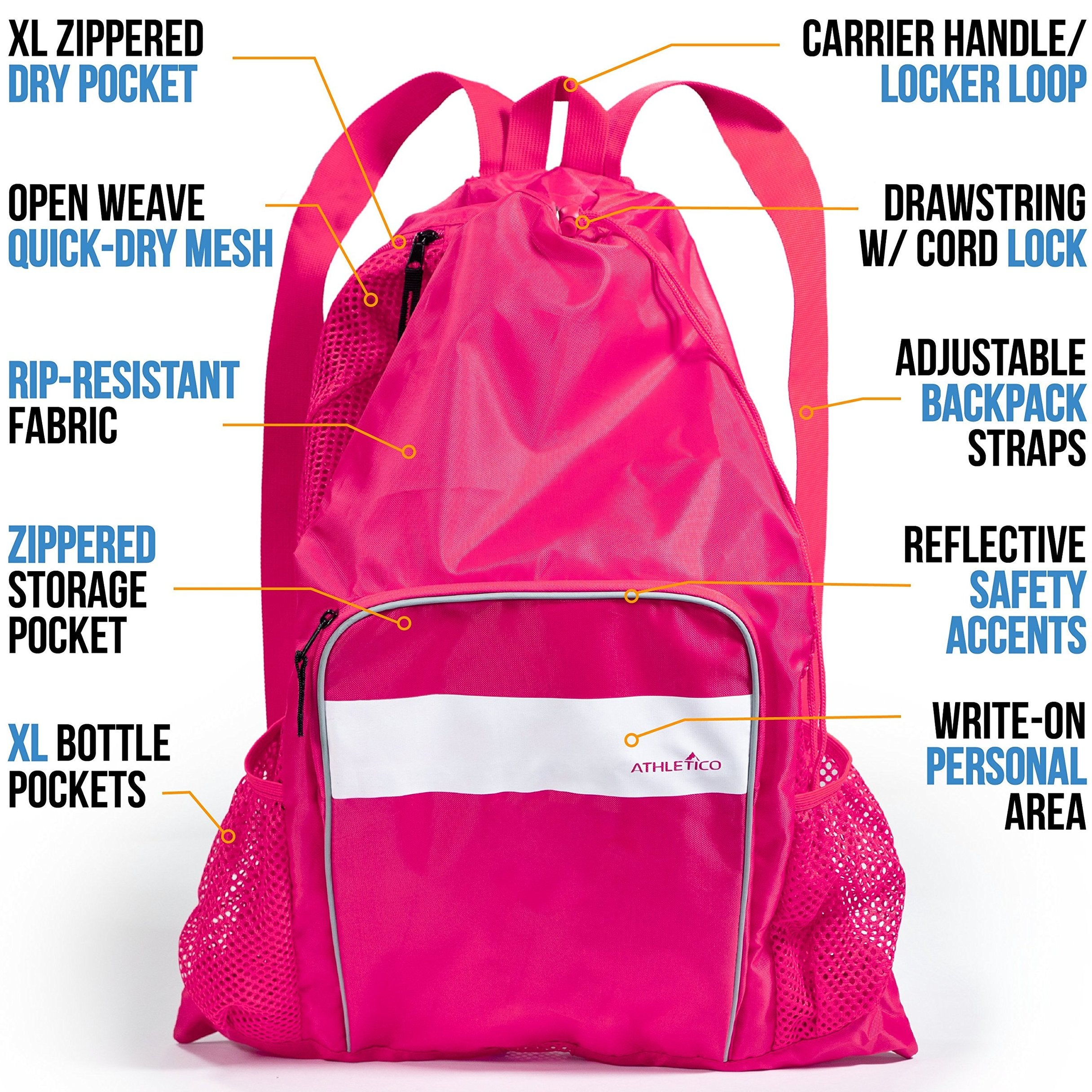 Athletico Mid Size Mesh Swim Bag - Pink, Wet & Dry Compartments, for Swimming, Beach & Camping - Free Shipping