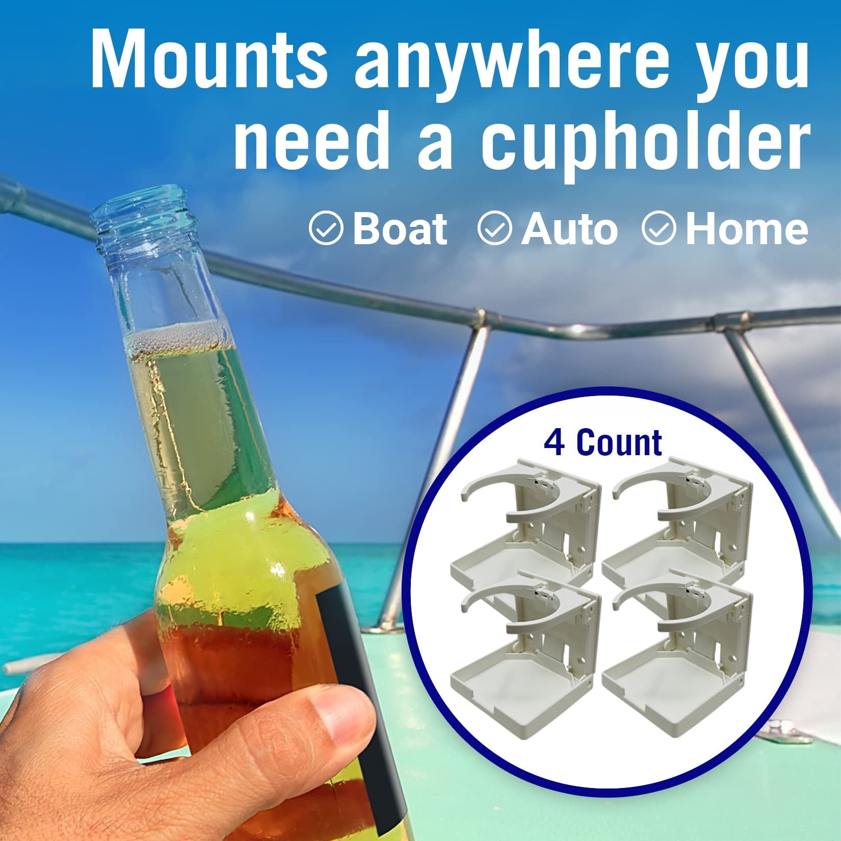 Boat Cup Holder White Set of 4 Folding Boat Cup Holders for Drinks Wall Cup Holder for Boat & RV Cup Holder Motorhome Wall Mount Marine Grade Mountable Stainless Screws Mounted Drink Holder for Boats