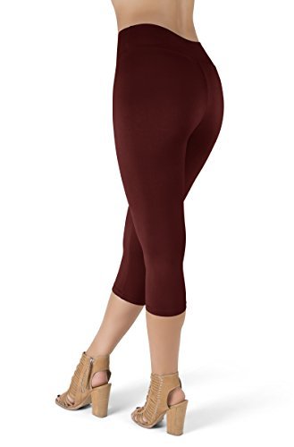 SATINA High Waisted Capri Leggings for Women - Capri Pants for Women - High Waist for Tummy Control - Burgundy Capri Leggings for Yoga |3 Inch Waistband (One Size, Burgundy)