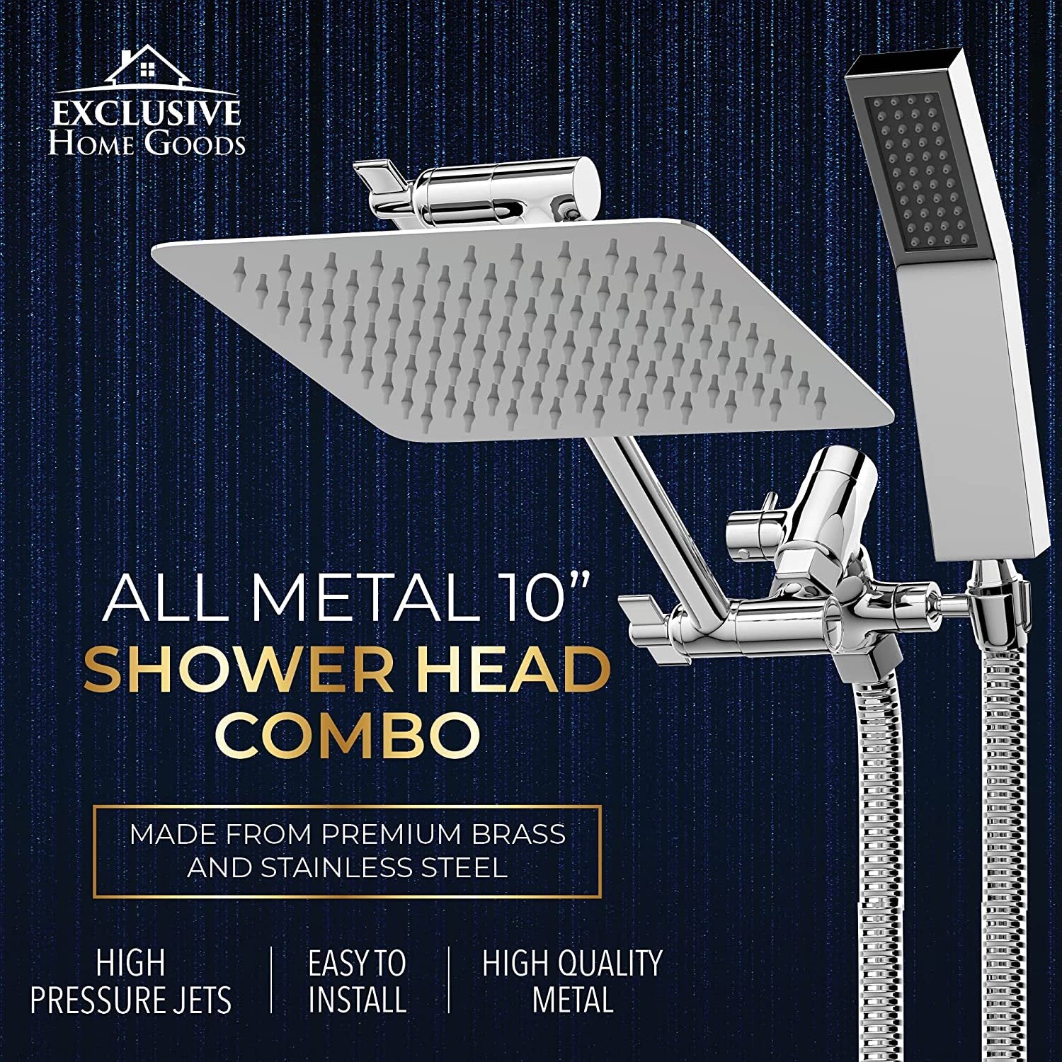 All Metal Shower Head,10'' High Pressure Rain Shower Head Handheld
