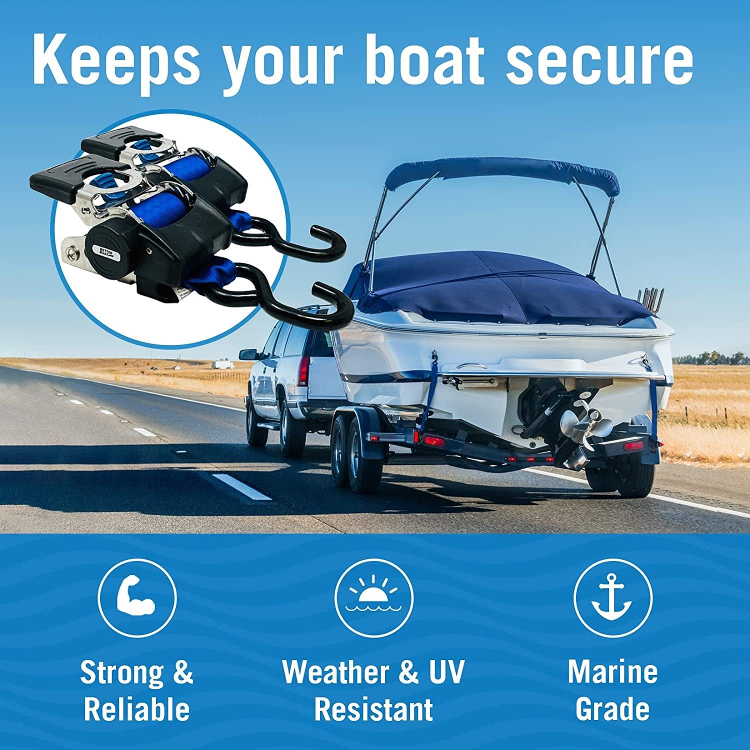 Stainless Steel Retractable Ratchet Straps Heavy Duty Set 2 Transom Tie Downs to Boat Trailer Mounting Brackets & Bolts Set 2 inch x 43" Auto Retract Self Retracting Buckle Short & Long for Cargo