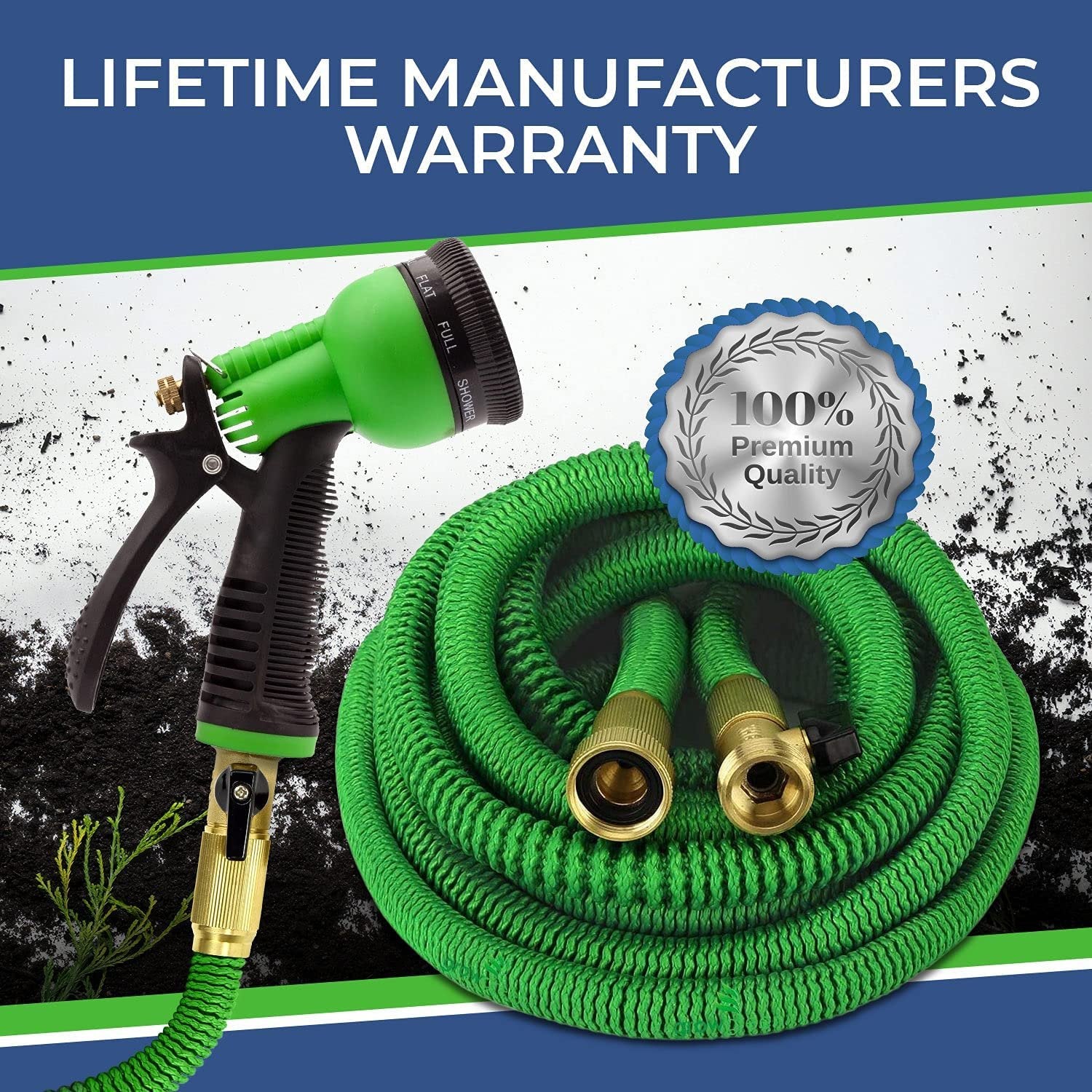 GrowGreen Expandable Garden Hose with Turbo Spray Nozzle, Premium Flexible Hose
