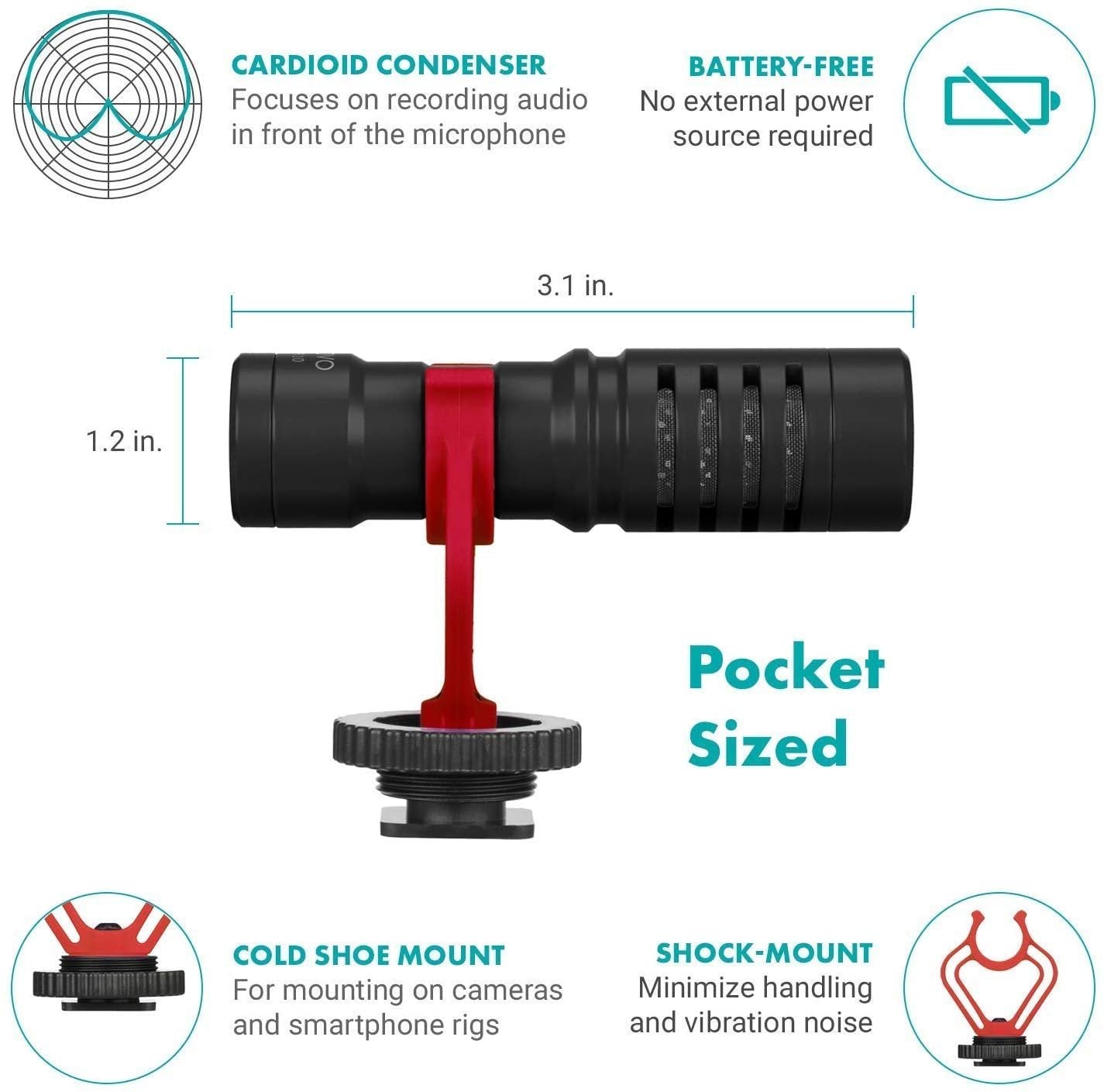Movo VXR10 Universal Video Microphone Black - Shock Mount & Windscreen - iPhone/Android/DSLR