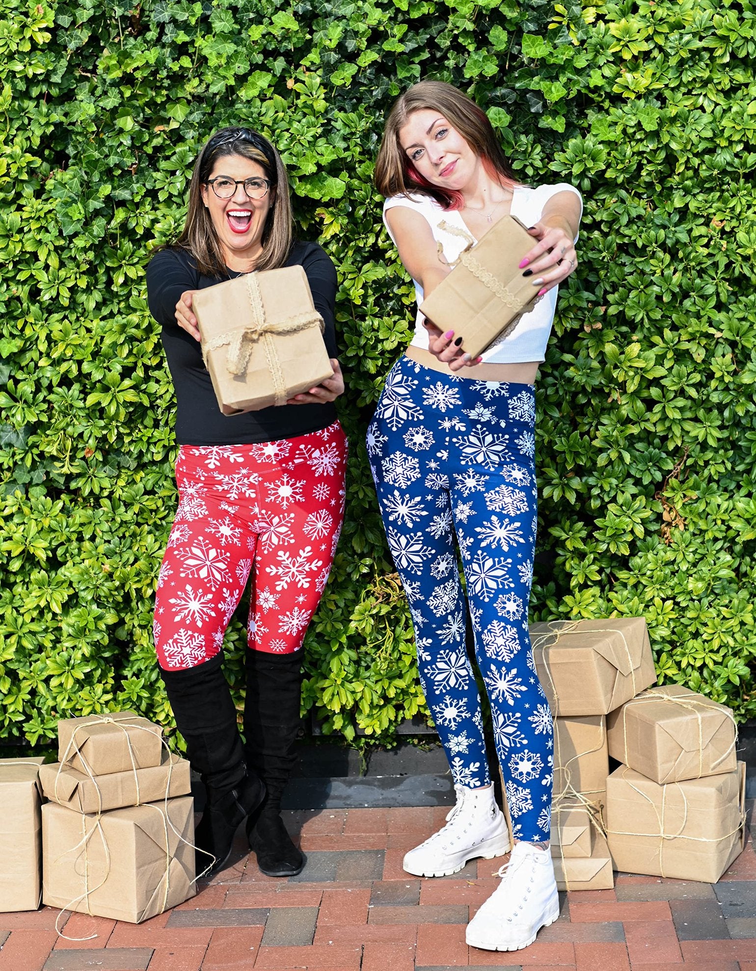 SATINA Christmas Leggings for Women - Buttery Soft Highwaisted Red Snowflake Holiday Leggings