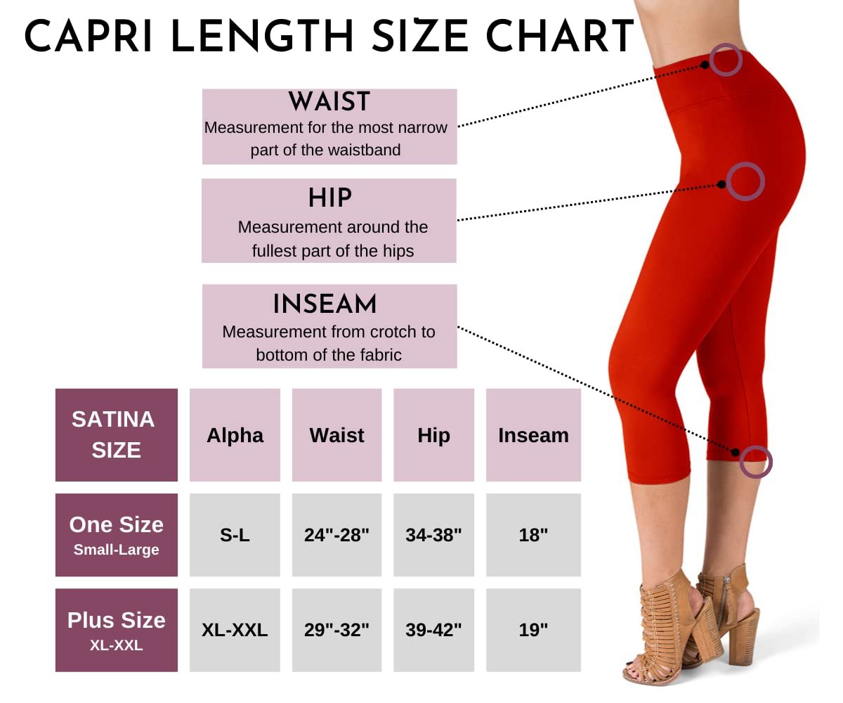 SATINA Red High Waisted Capri Leggings | Tummy Control | 3 Waistband | One Size